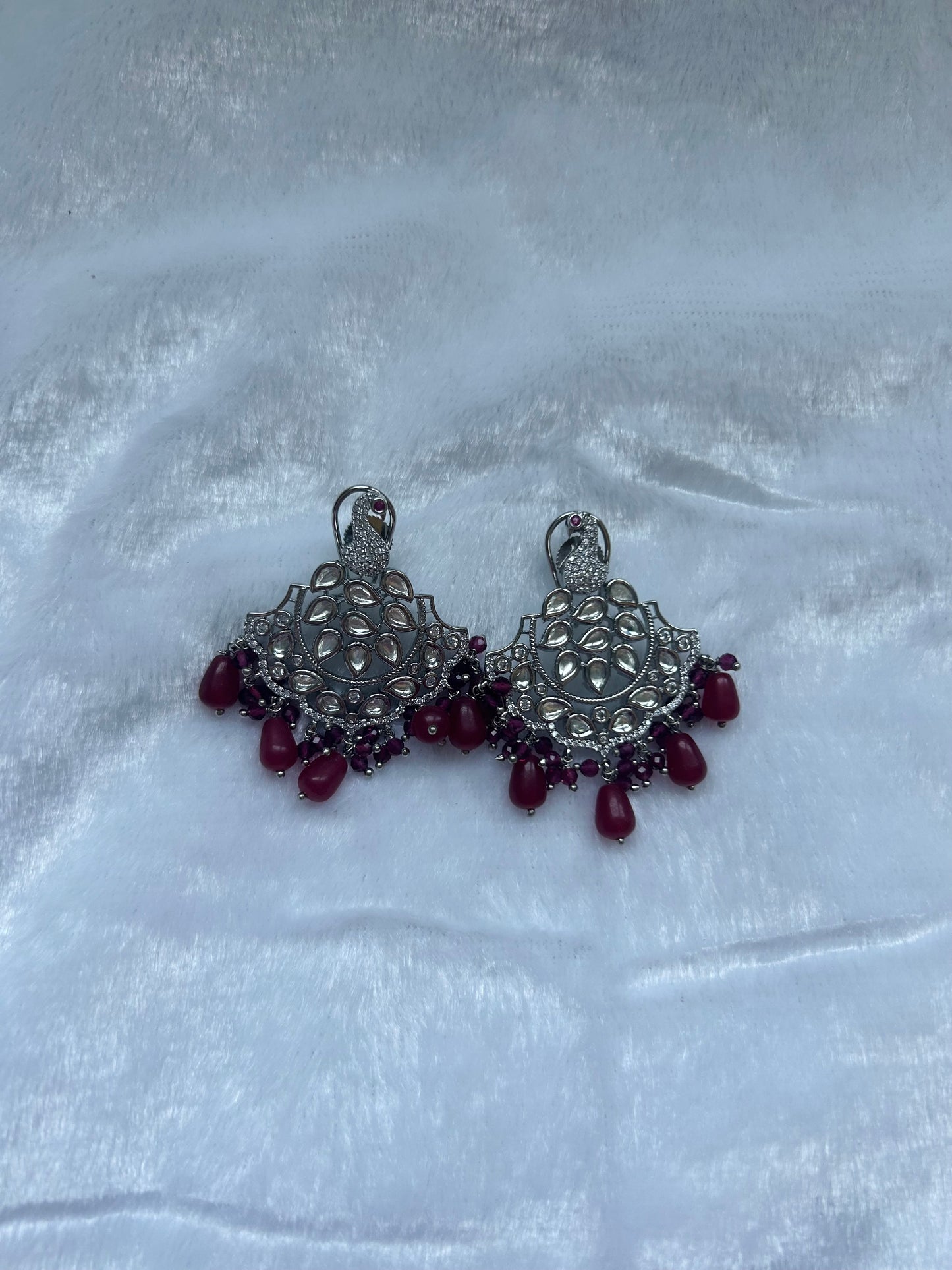 Maroon & Silver Uncut Kundan & AD Studs