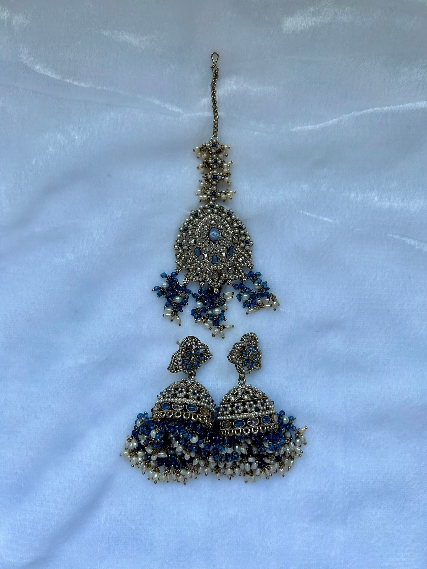 Grey Blue Polki Tikka Set