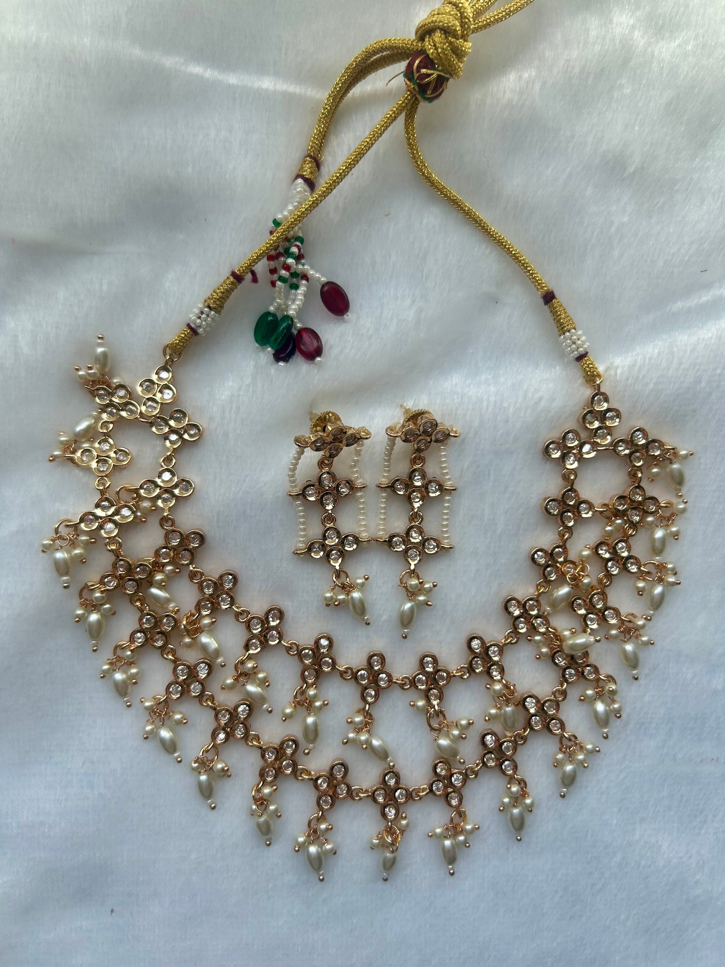 White Tyaani Kundan Two Layered Set