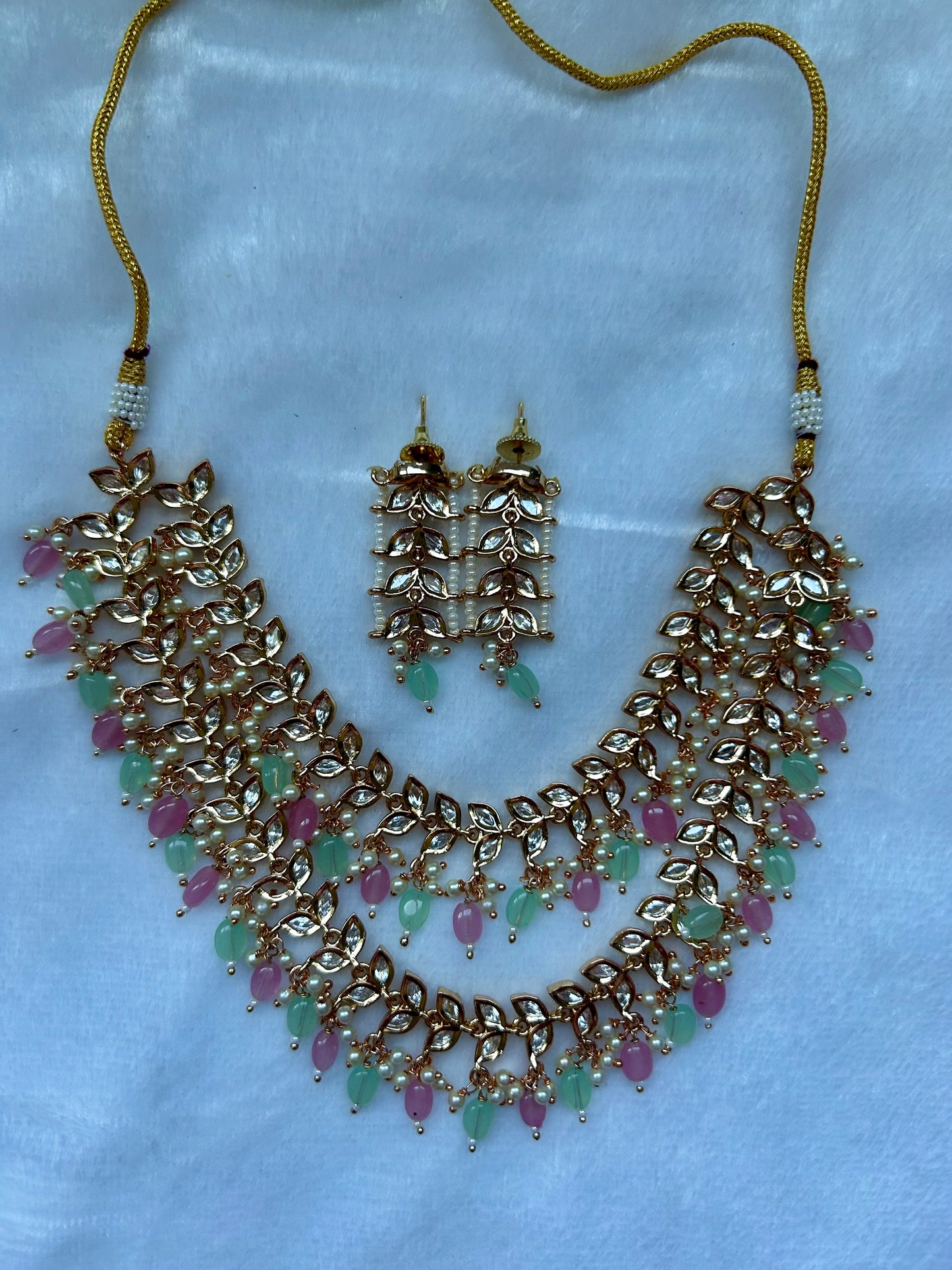 Mint & Pink Tyaani Kundan 2 Layer Necklace Set