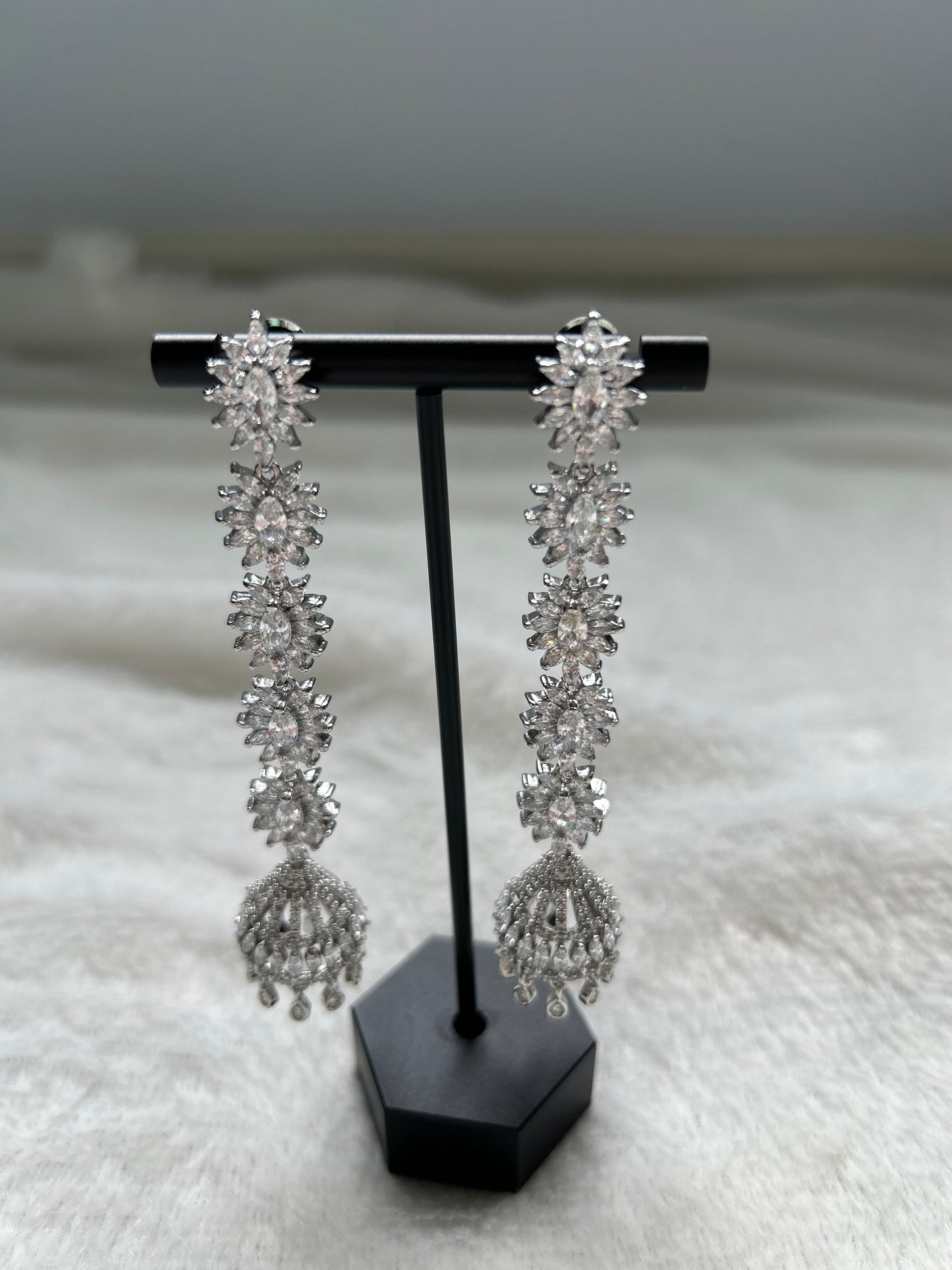 AD Silver Jhumka Long Earrings