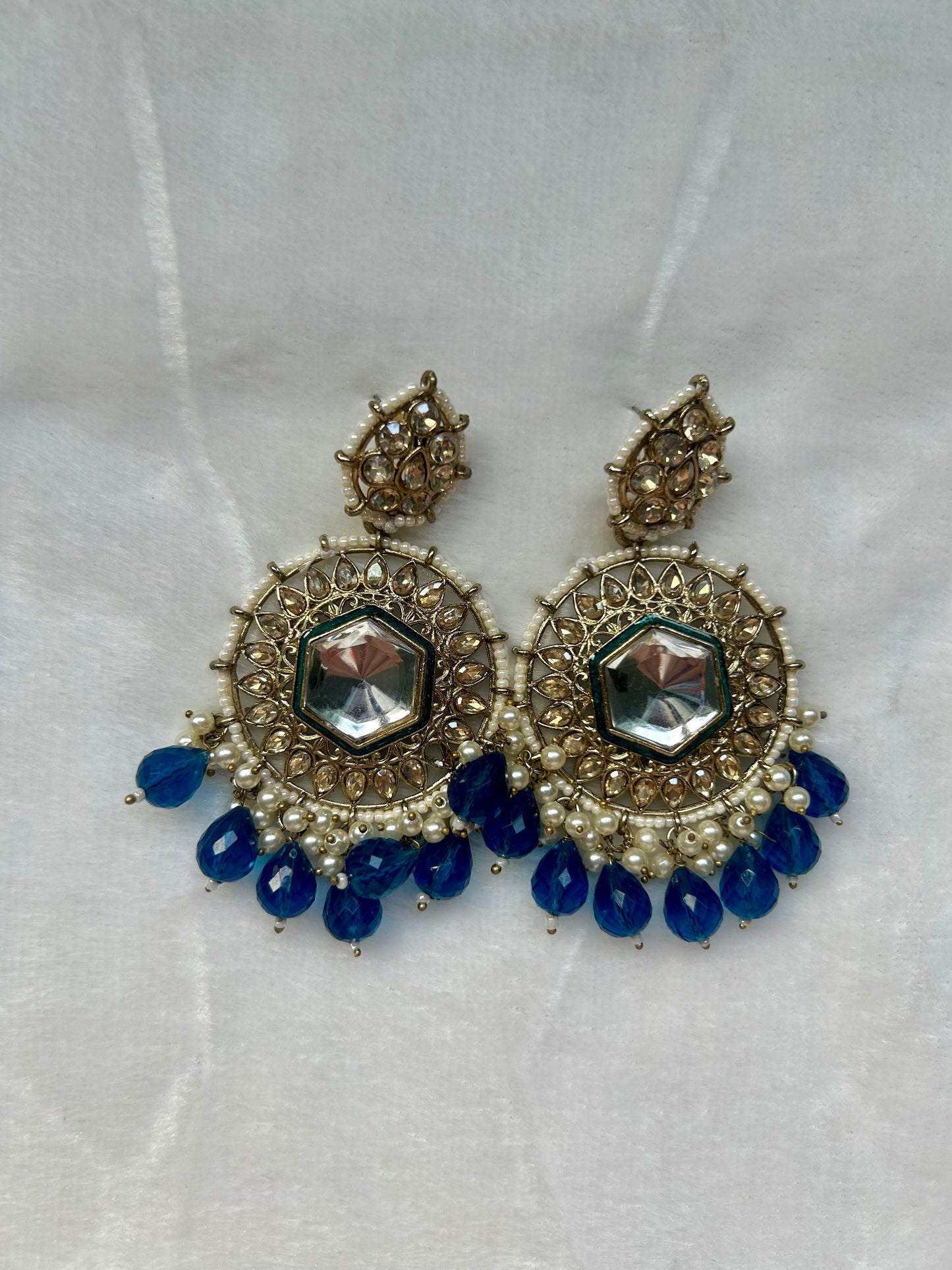 Dark Blue Kundan Earrings