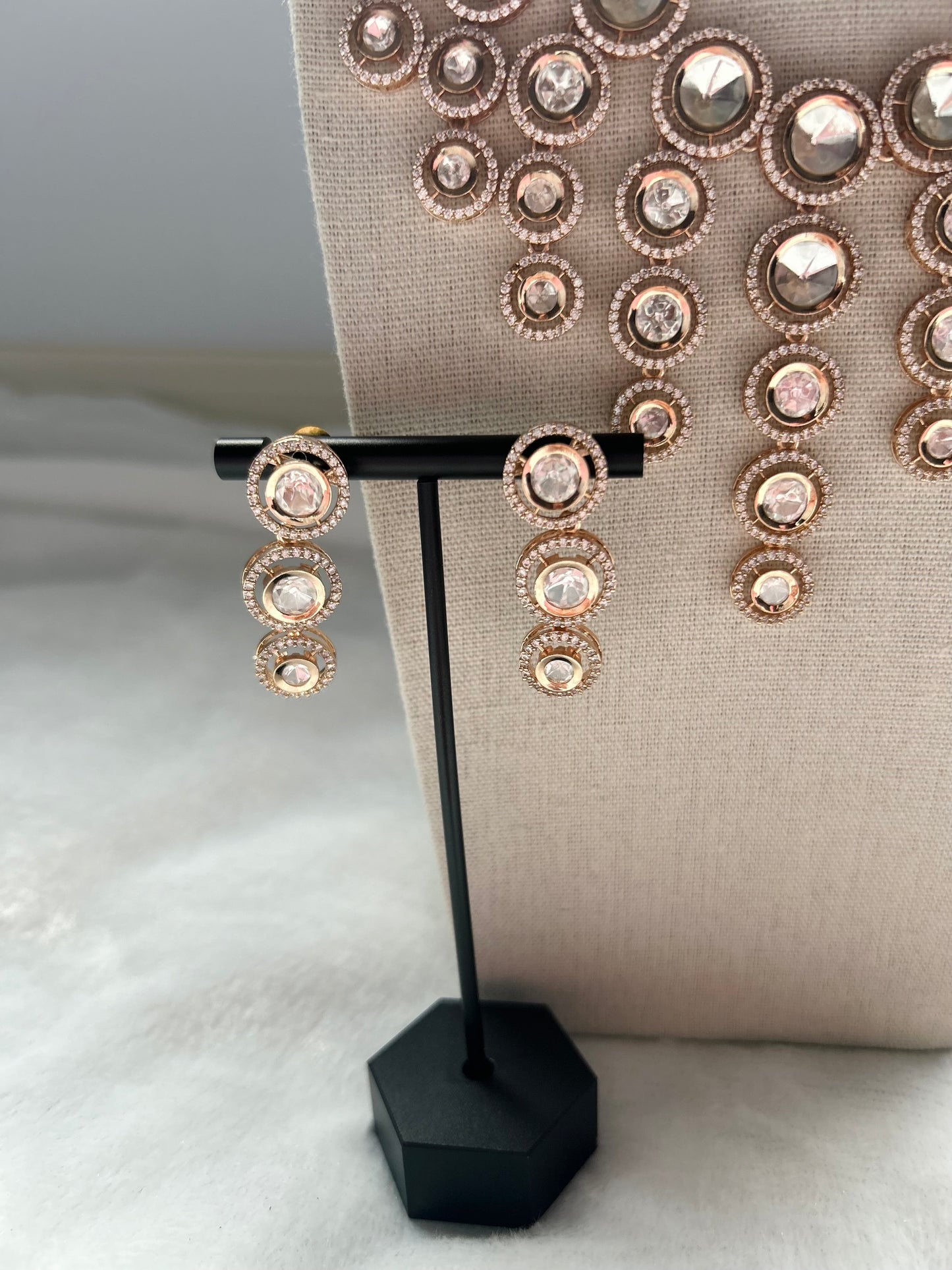 Rose Gold & White Moissanite Kundan Necklace Set