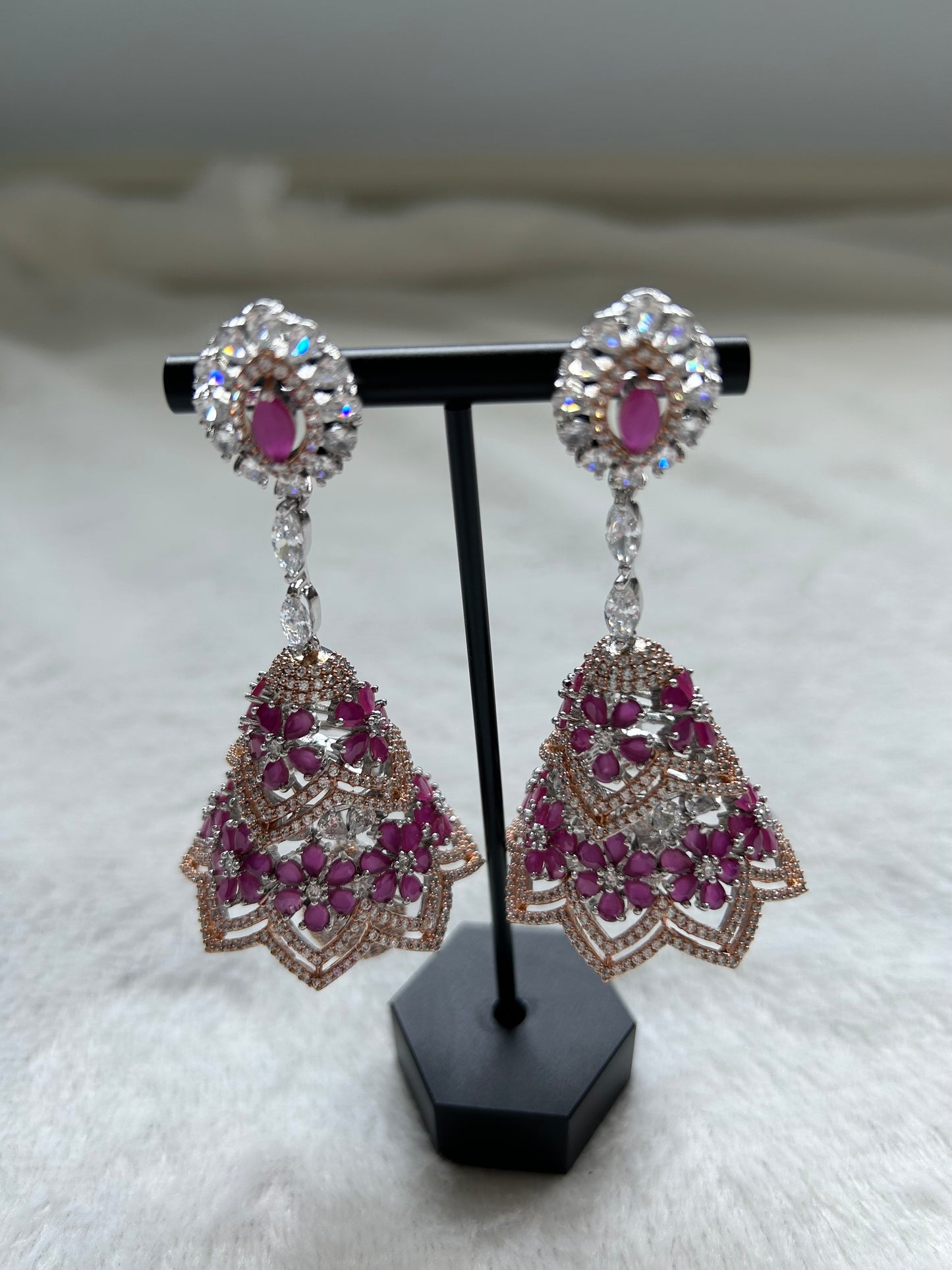 AD Purple & Gold Jhumka Earrings