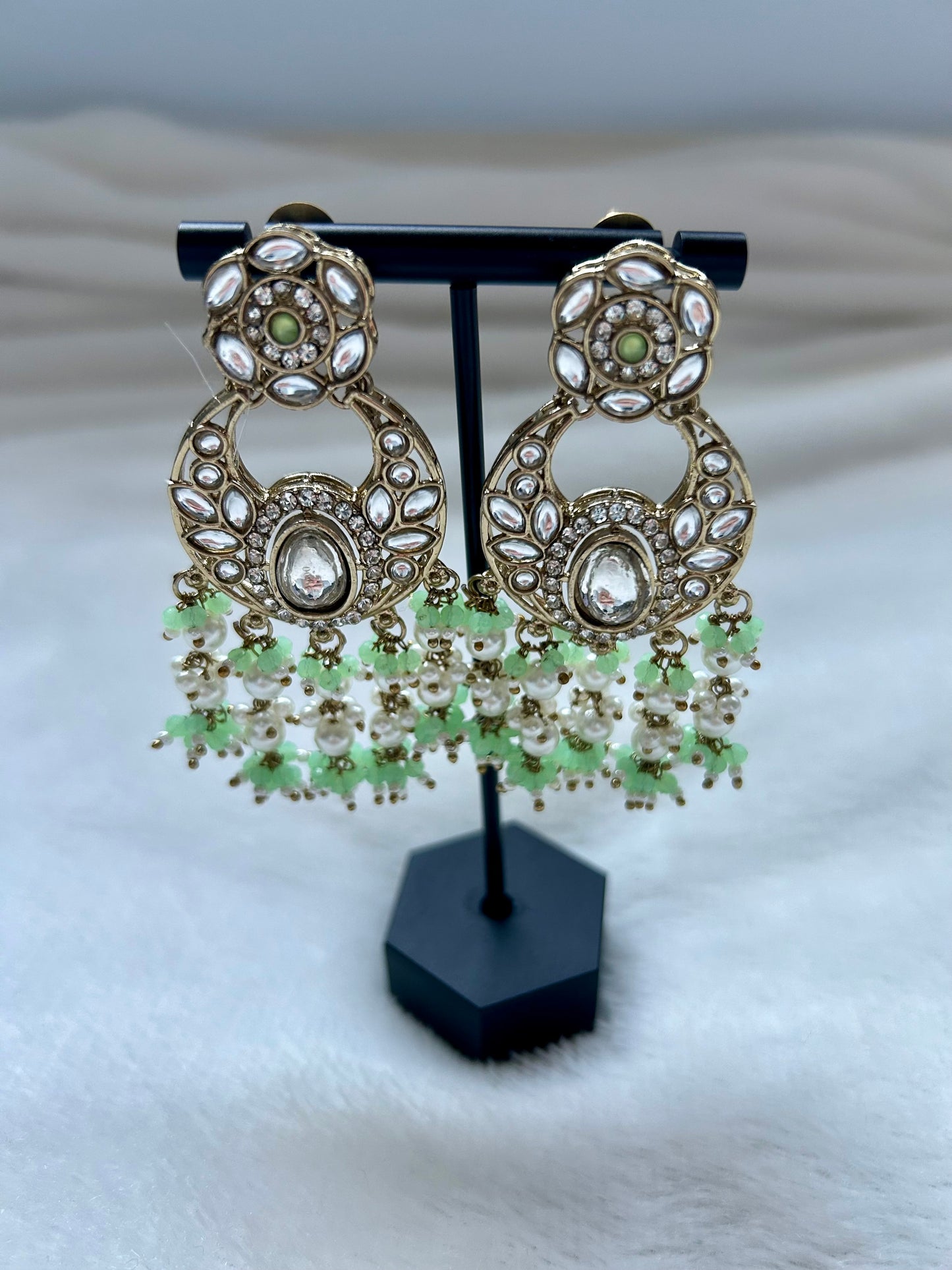 Pista Green Kundan Earrings