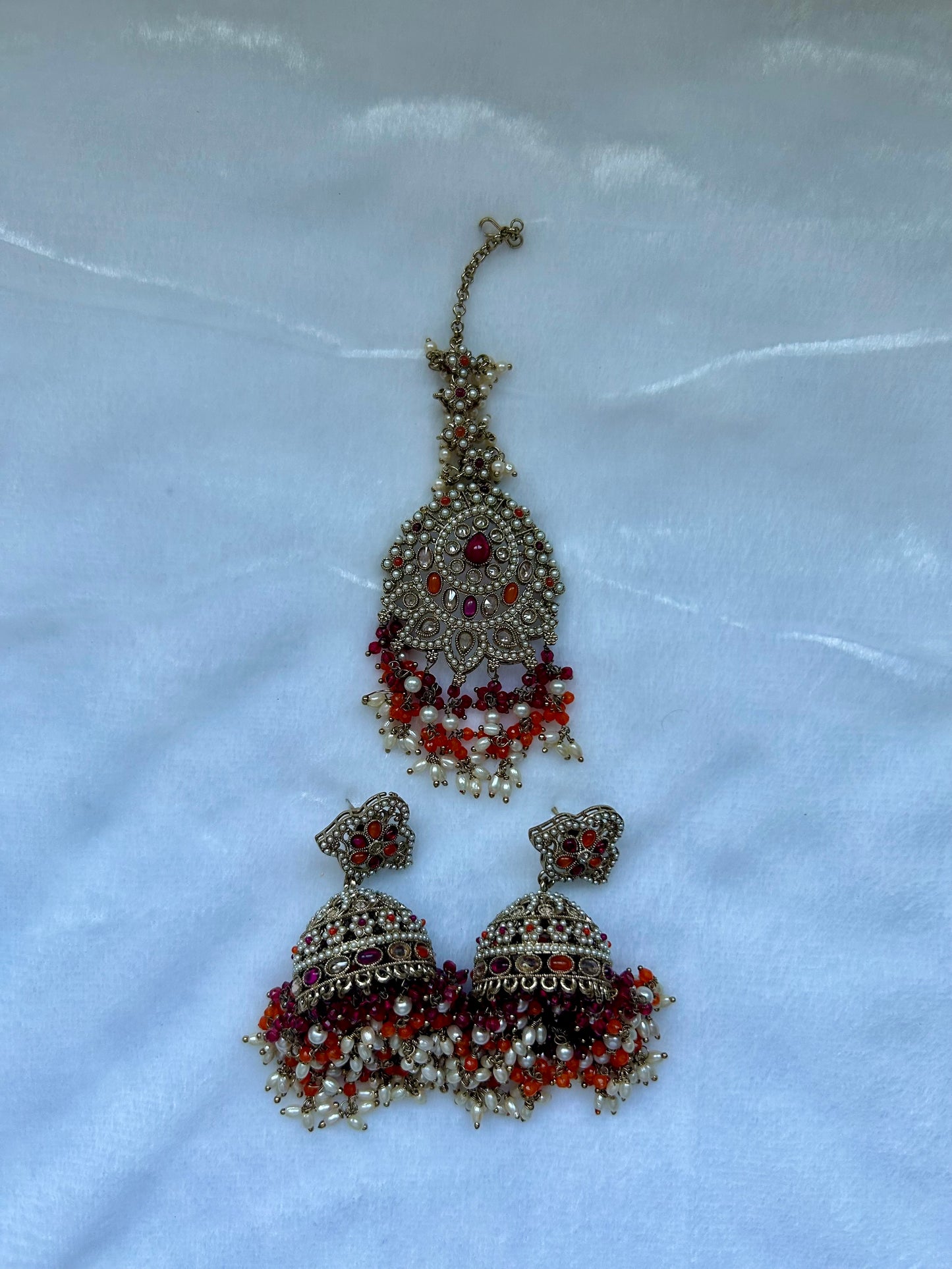 Orange & Red Polki Tikka Set