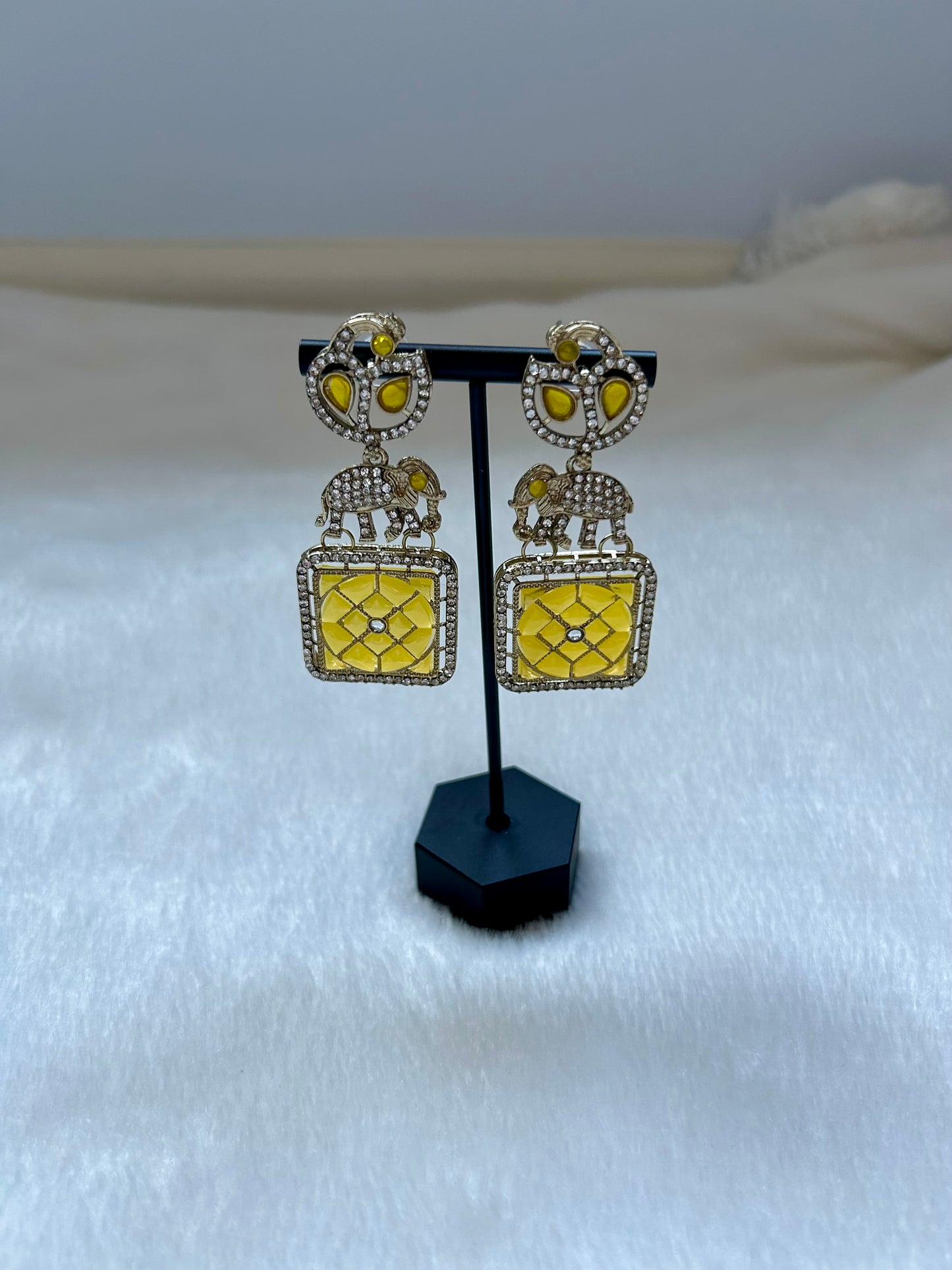 Yellow Polki Elephant Earrings