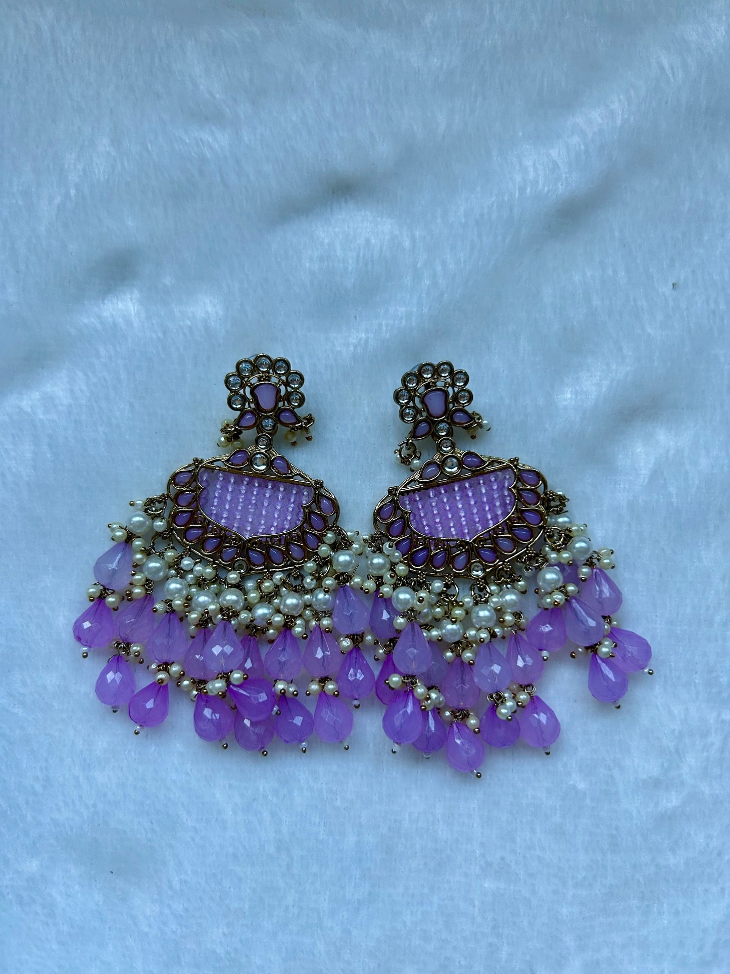 Light Purple Kundan Beaded Earrings