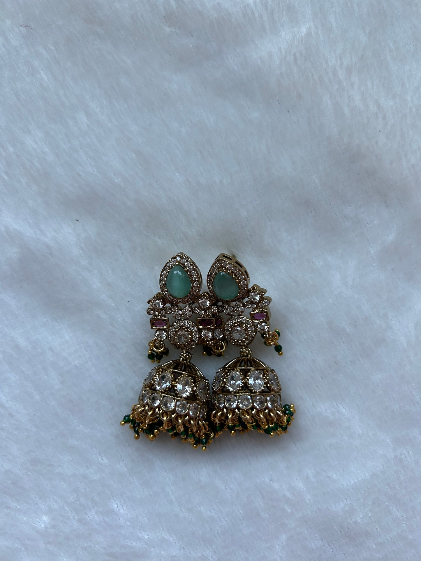 Kemp Stone & AD Mint Jhumki Earrings