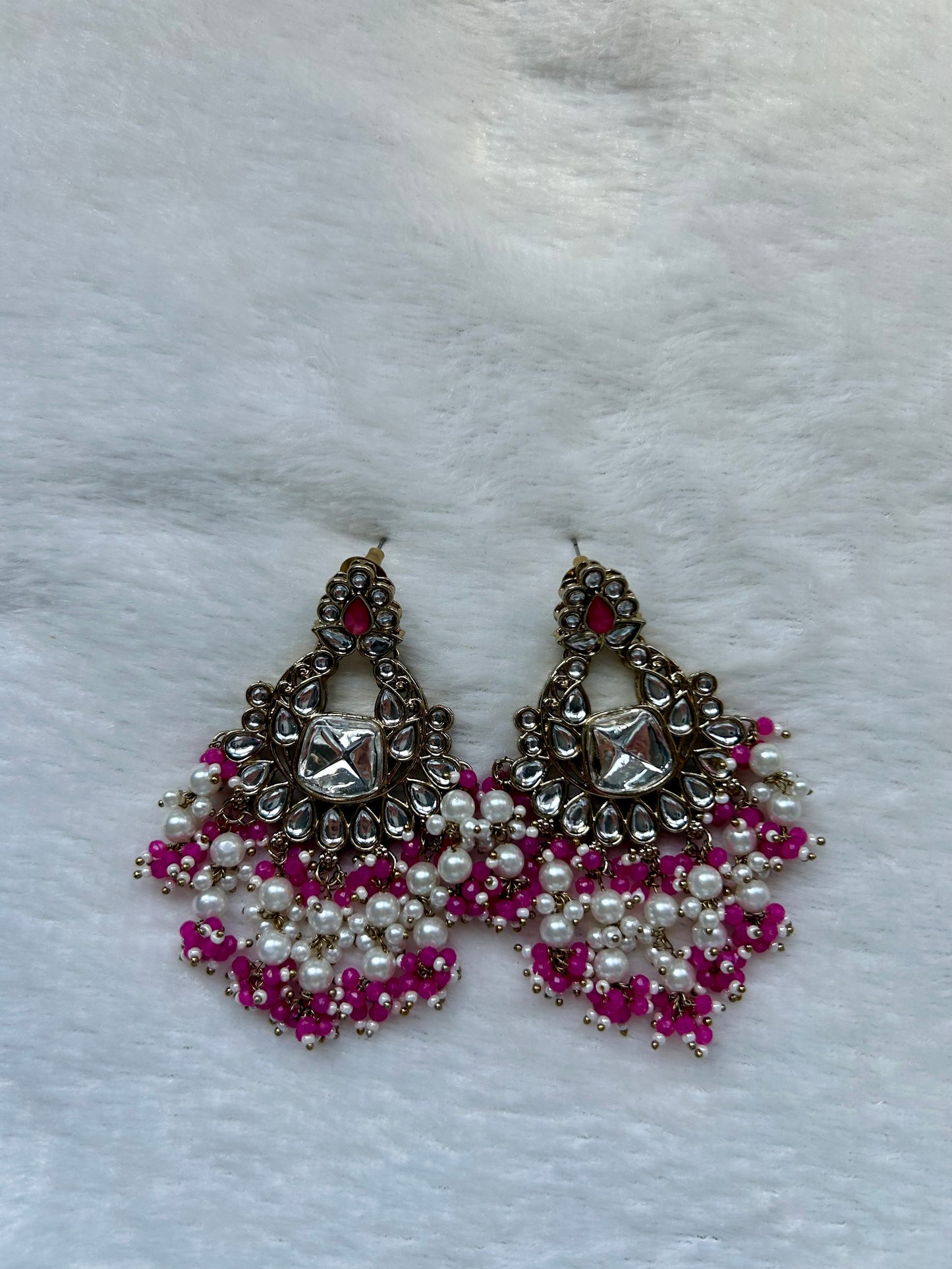 Hot Pink Kundan Earrings