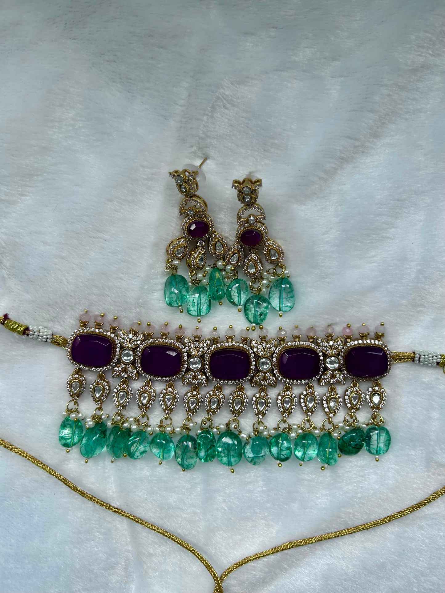 Teal & Purple Doublet Choker Set