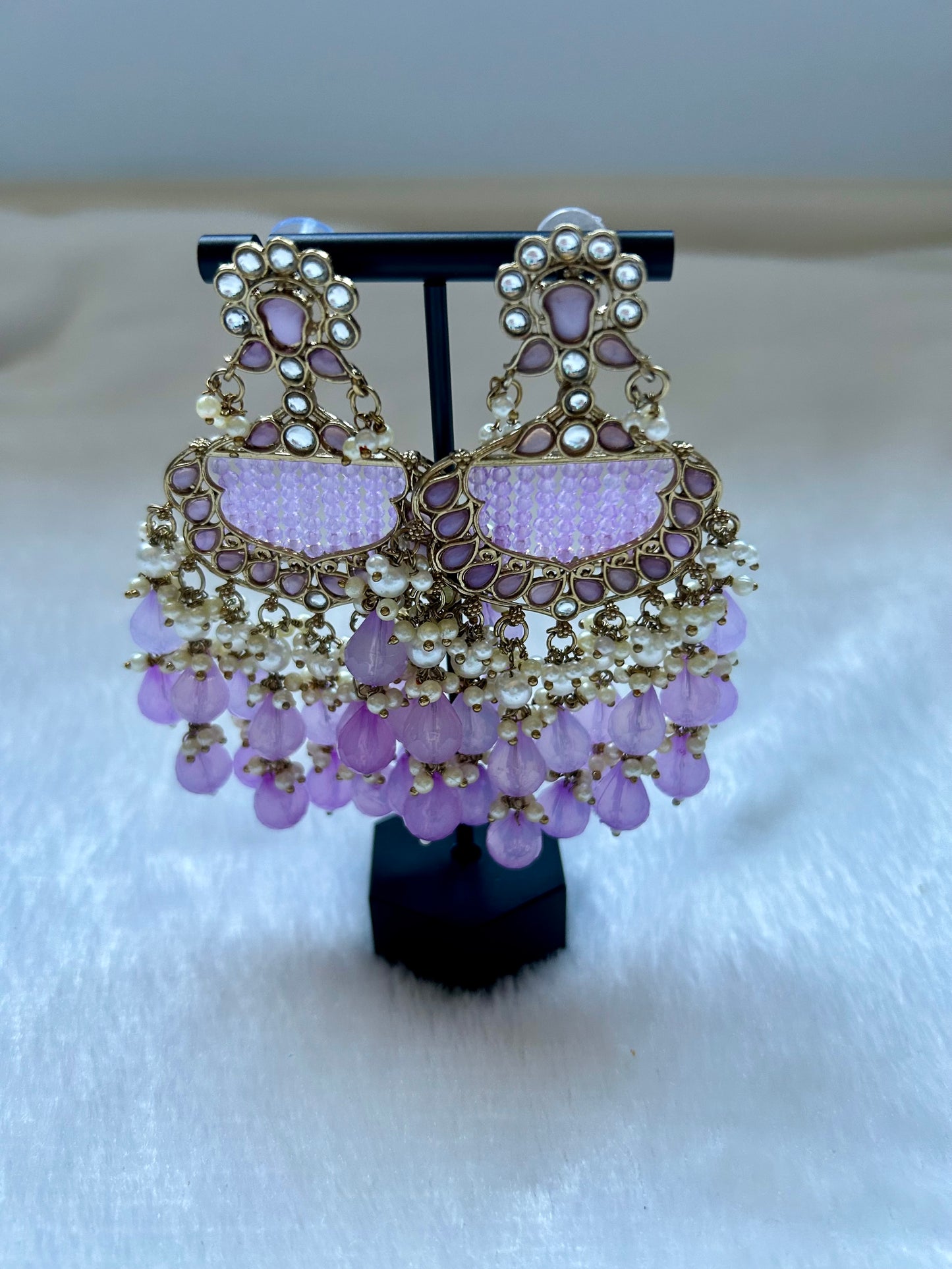Light Purple Kundan Beaded Earrings