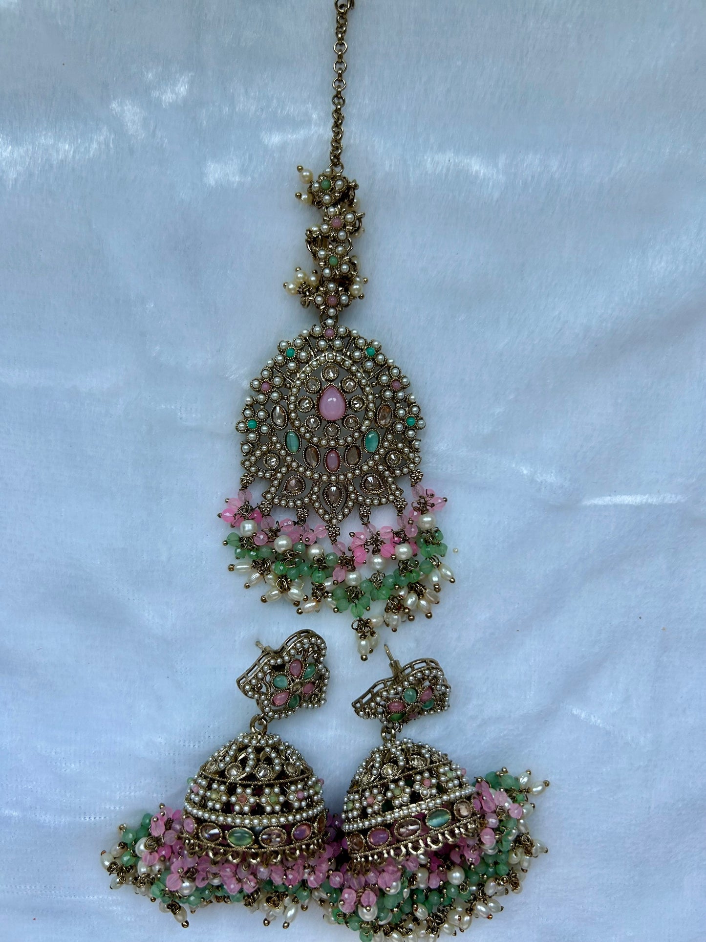 Pink & Mint Polki Tikka Set