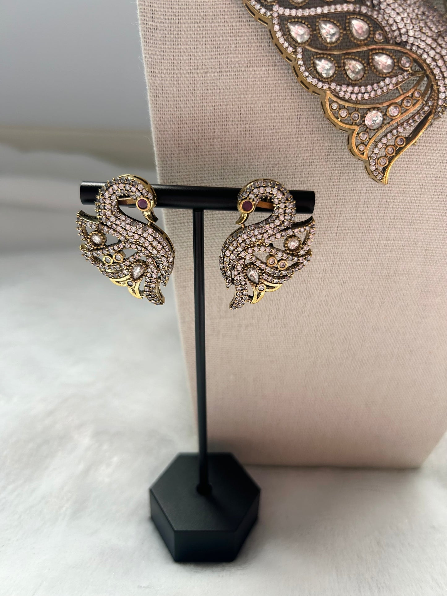 Ruby Moissanite Kundan Peacock Necklace Set