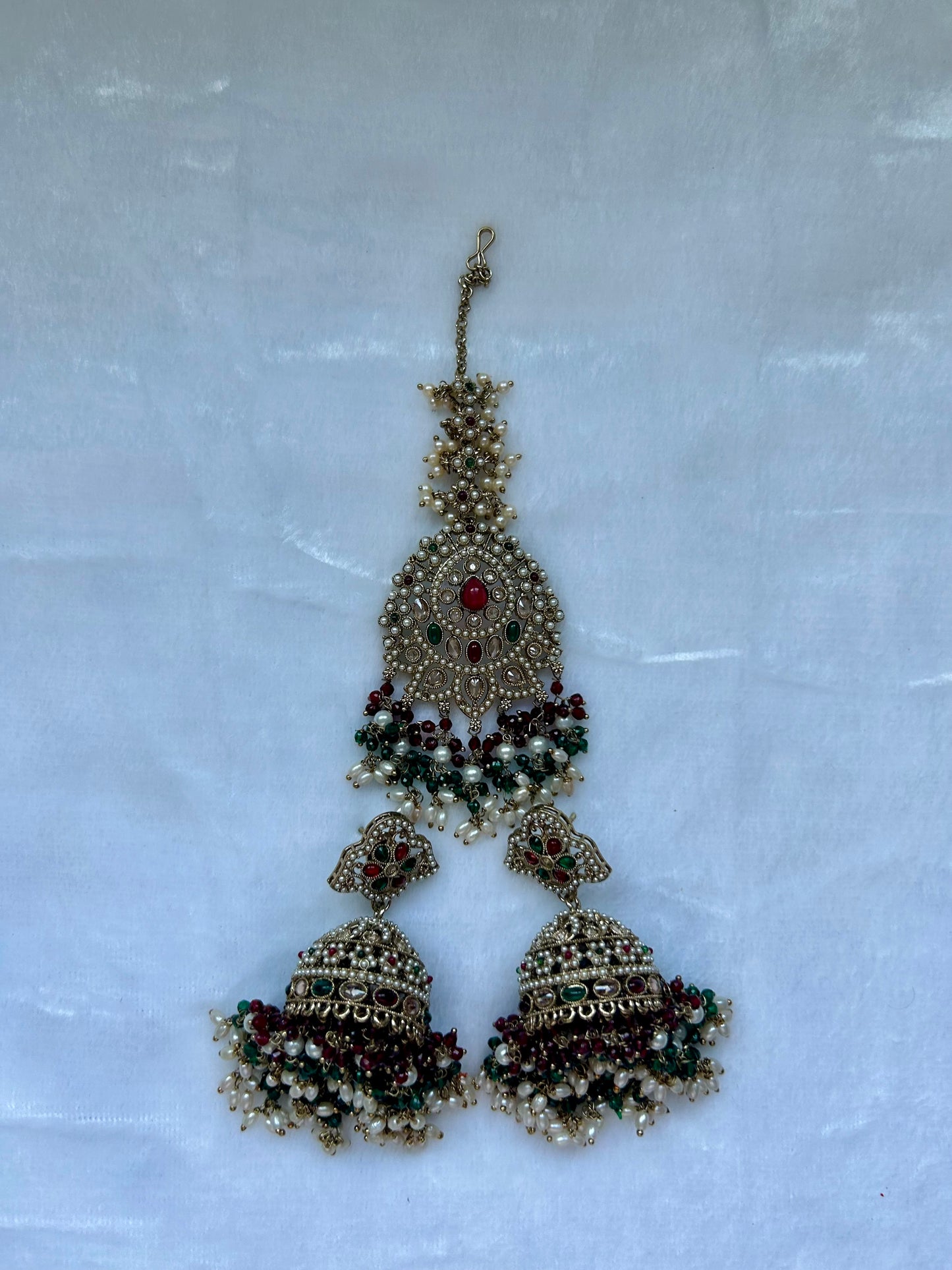 Emerald Green & Red Polki Tikka Set