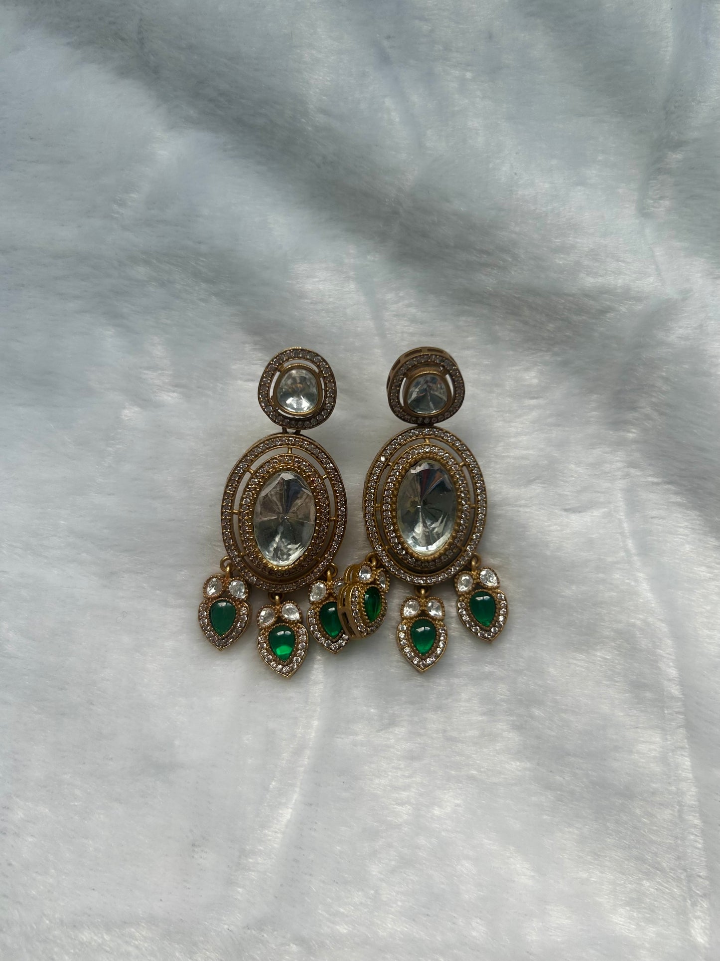Emerald Green Moissanite Kundan Earrings