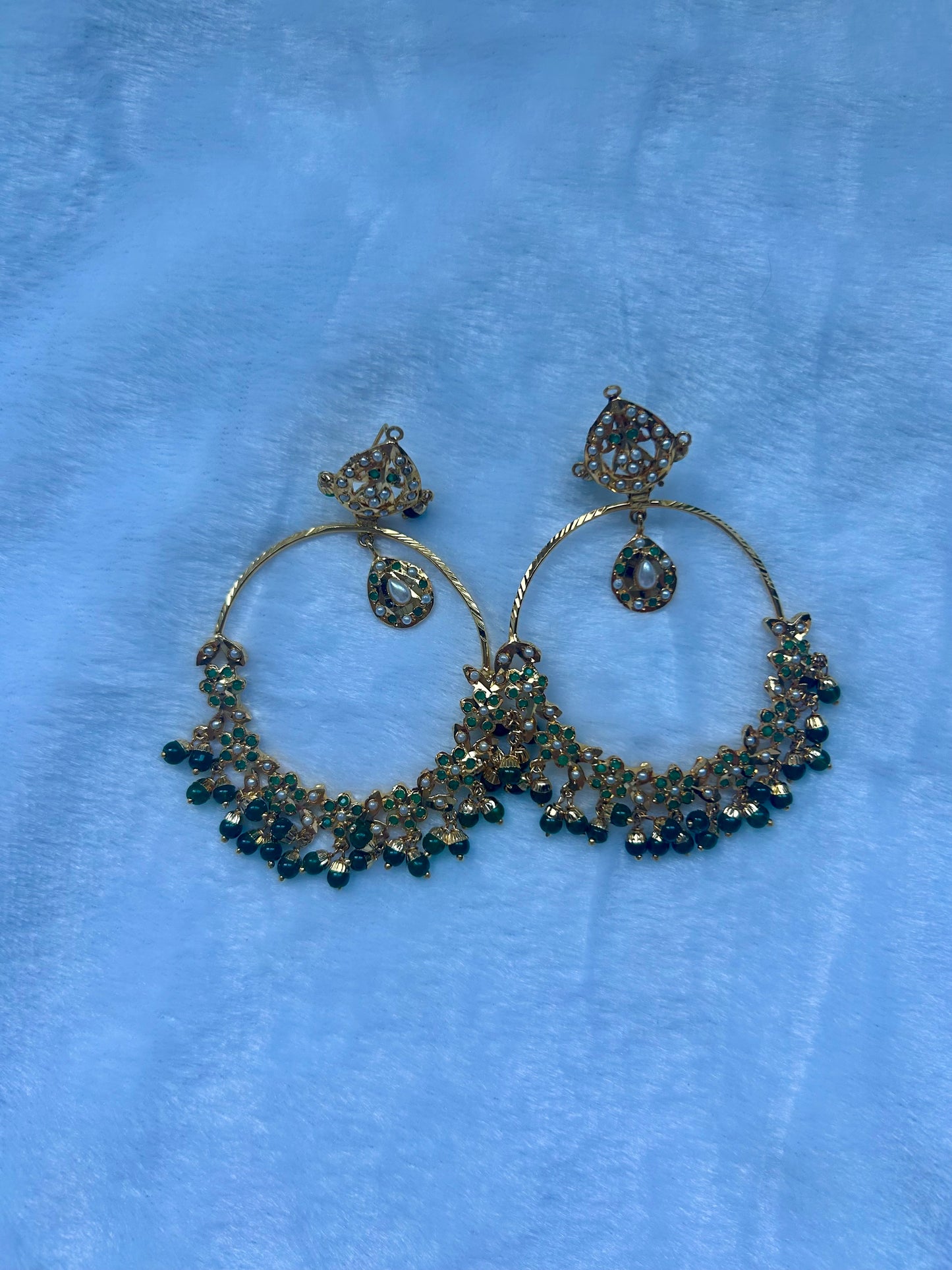 Emerald Green Jadau Kundan Earrings