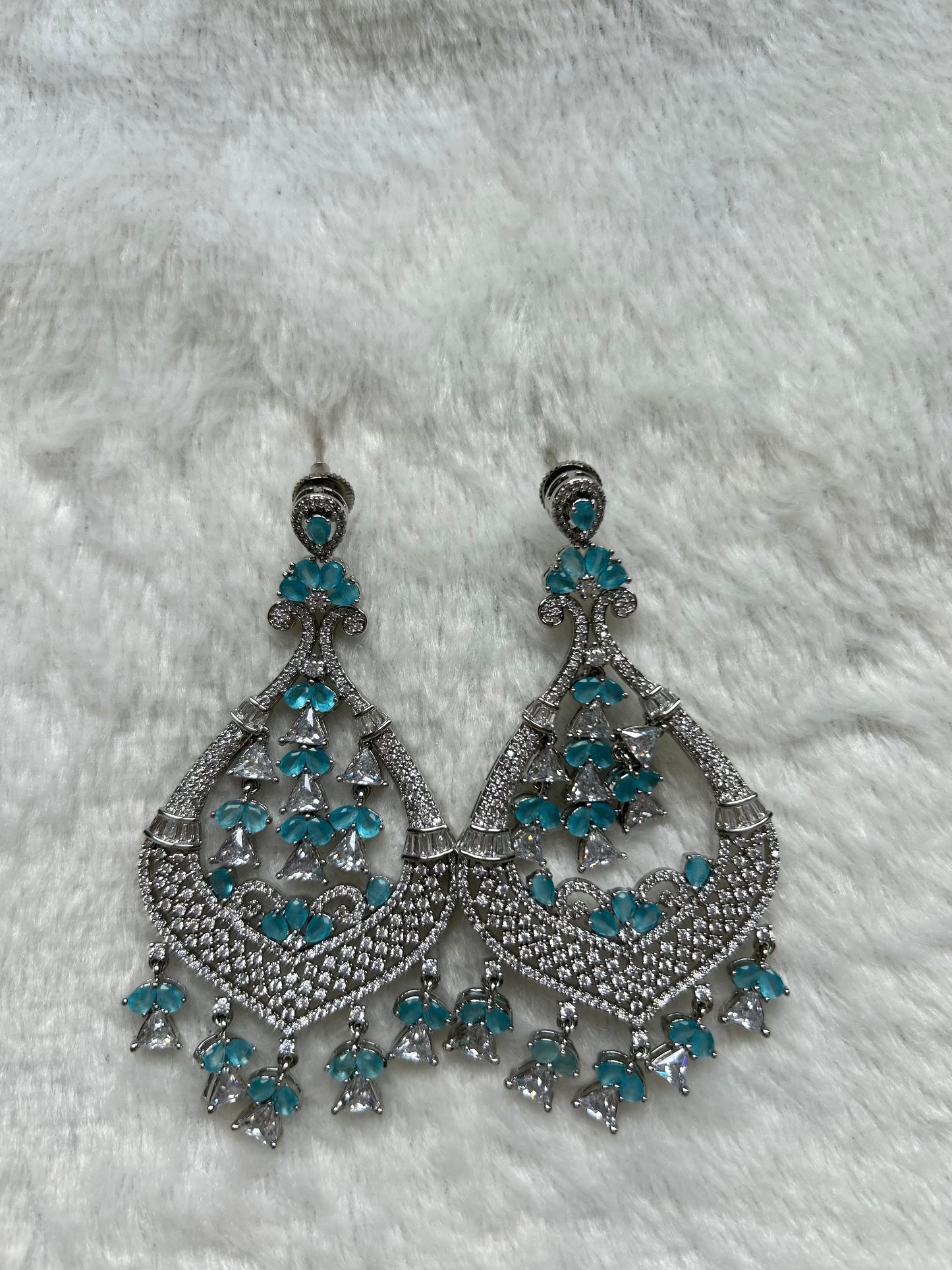 Light Blue AD Chandbali Earrings