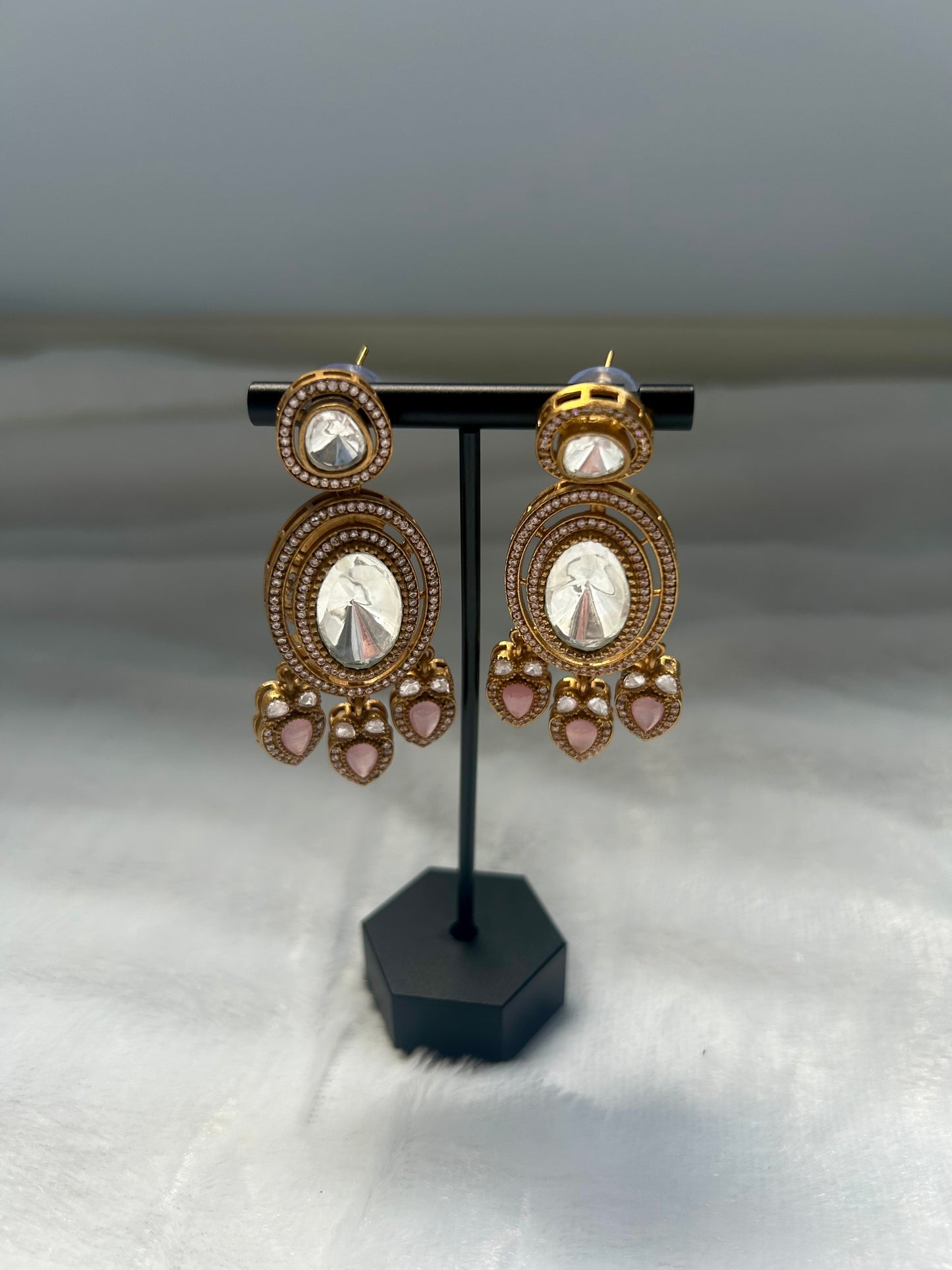 Pink Moissanite Kundan Earrings
