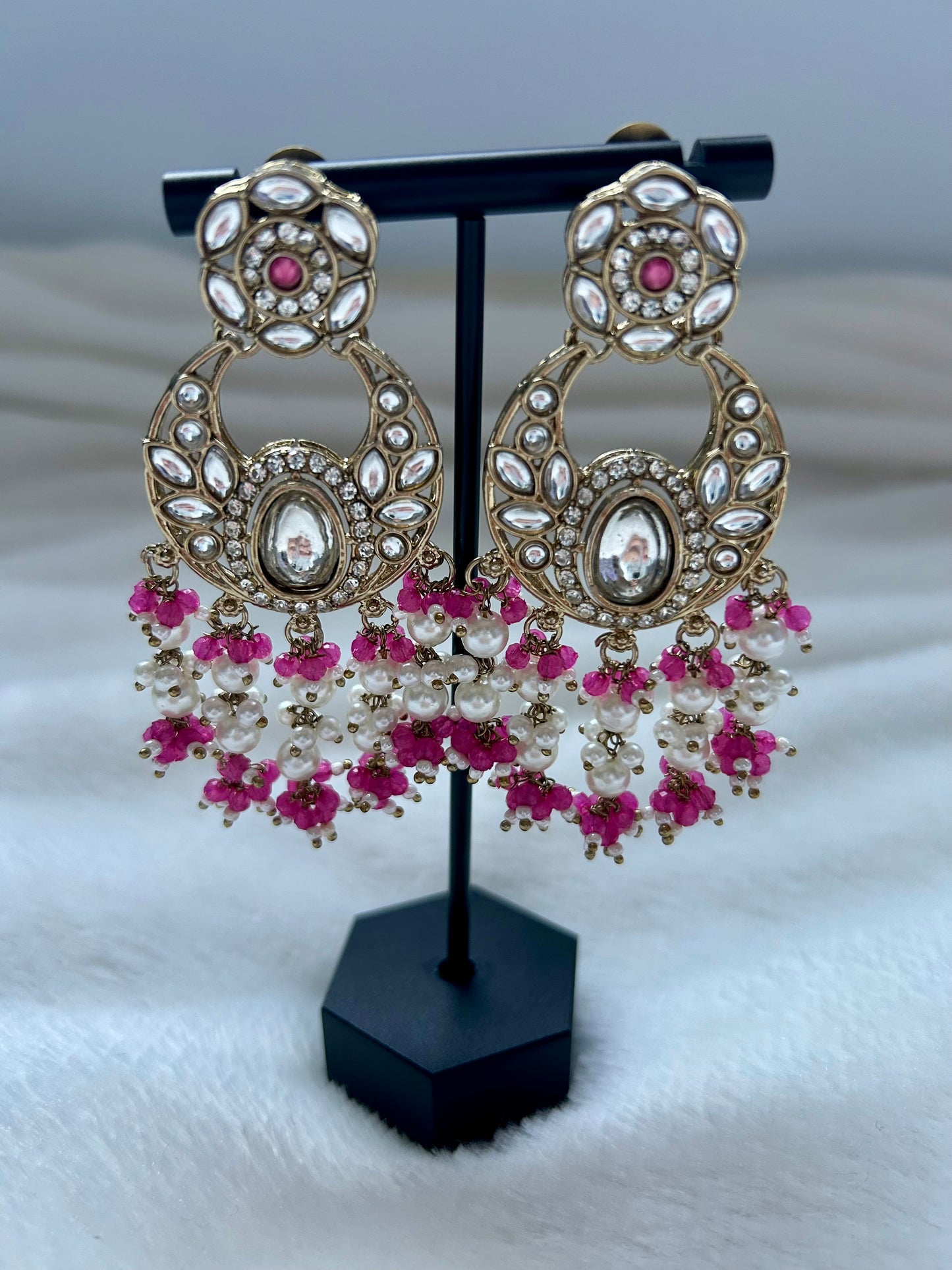 Hot Pink Kundan Earrings