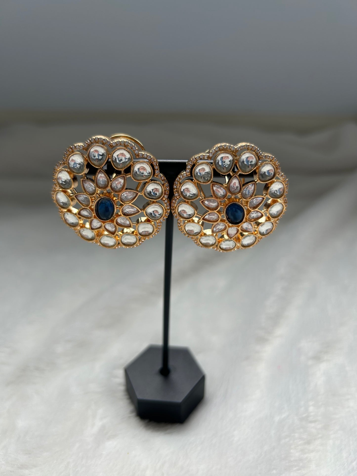 Navy Blue Uncut Kundan Studs