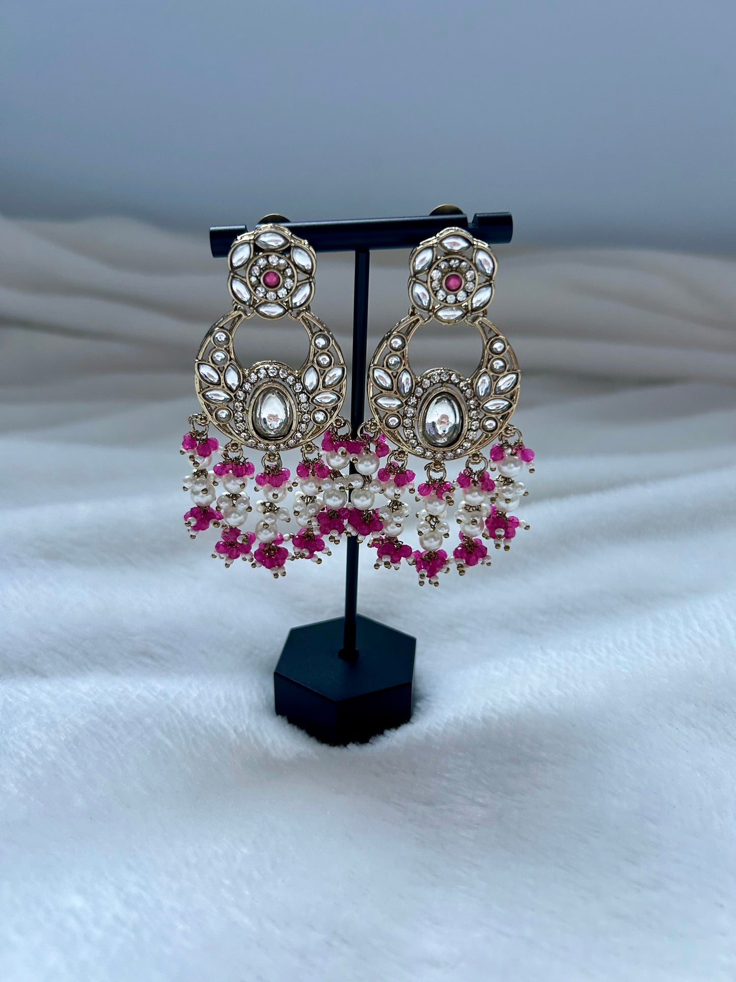 Hot Pink Kundan Earrings
