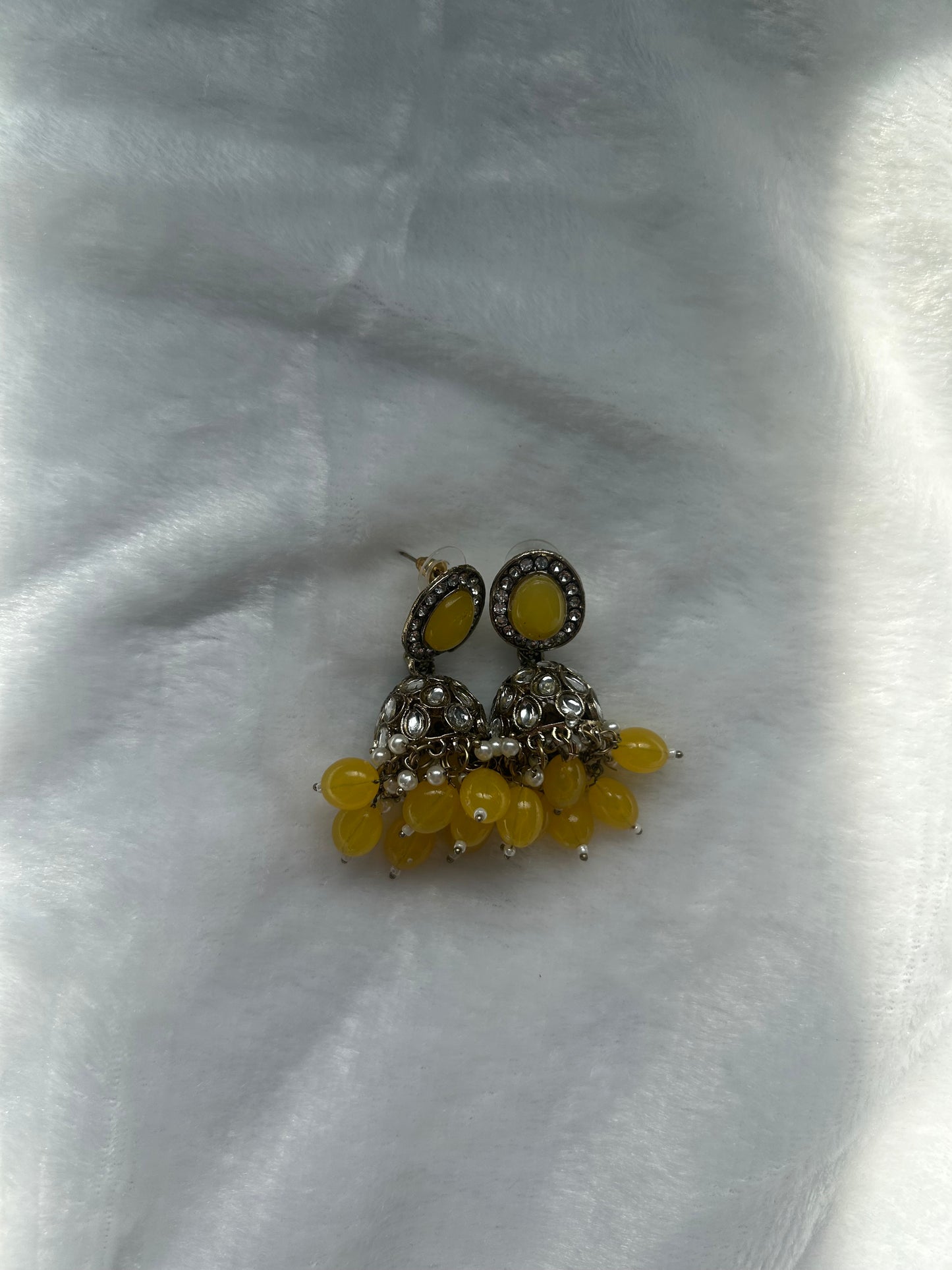 Yellow Kundan Jhumki Earrings