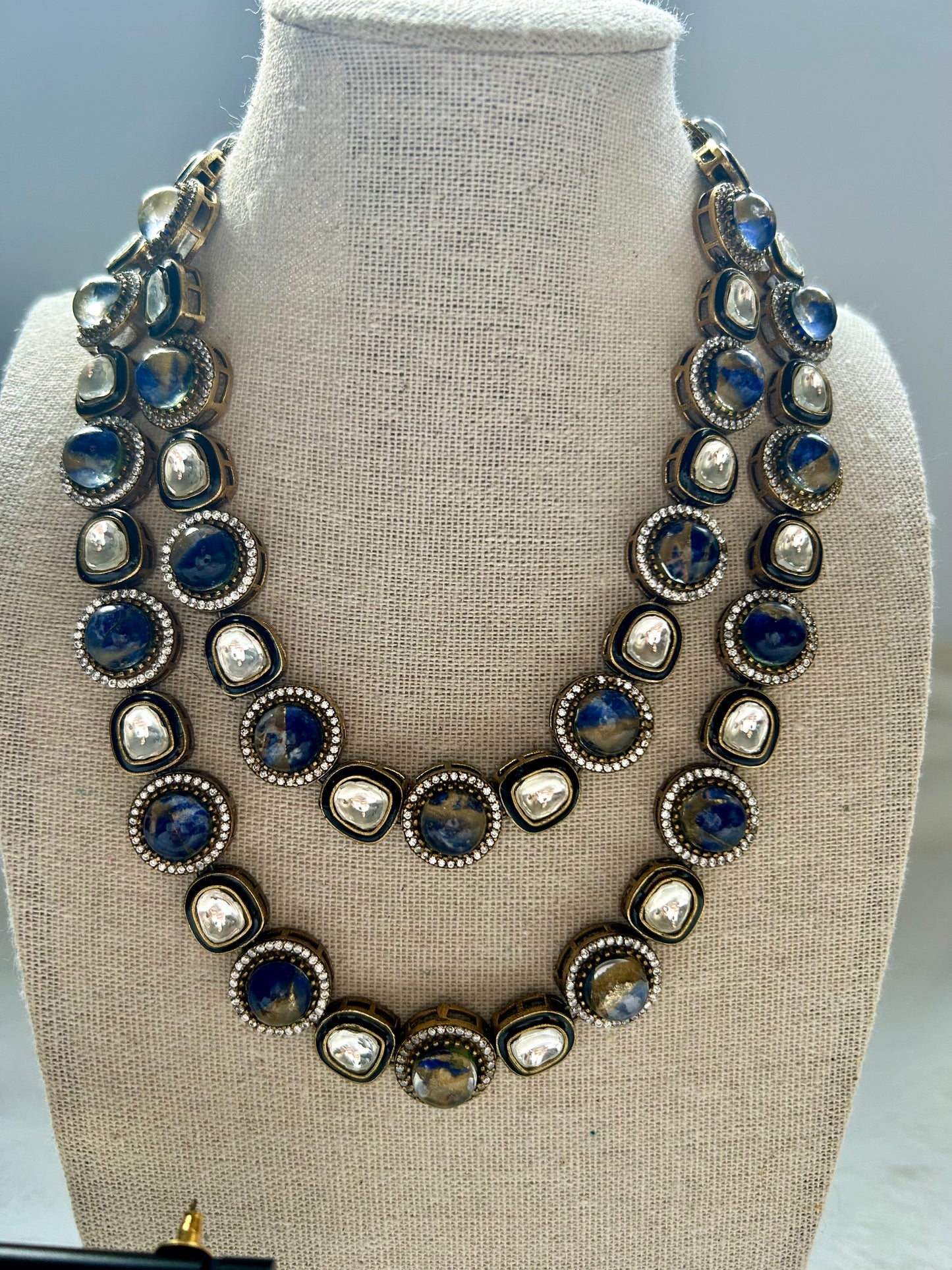 Dark Blue Marble Kundan Layered Set