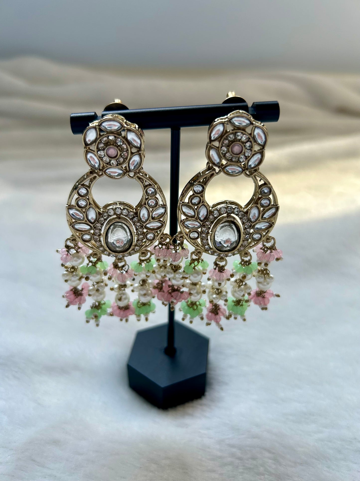 Mint & Pink Kundan Earrings
