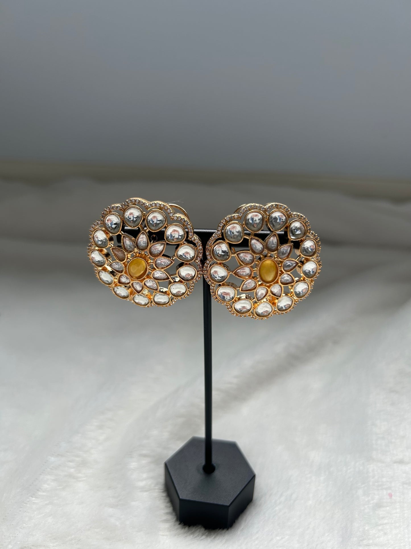 Yellow Uncut Kundan Studs