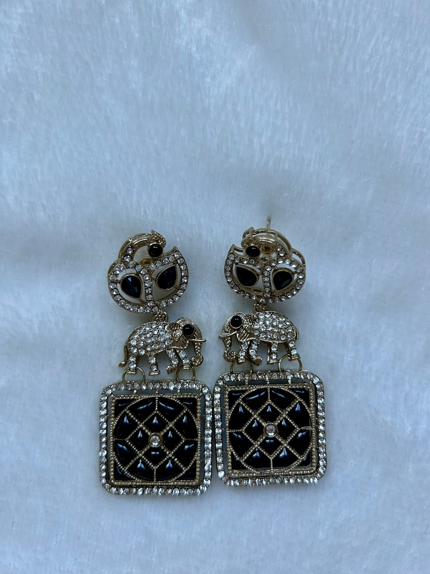 Black Polki Elephant Earrings