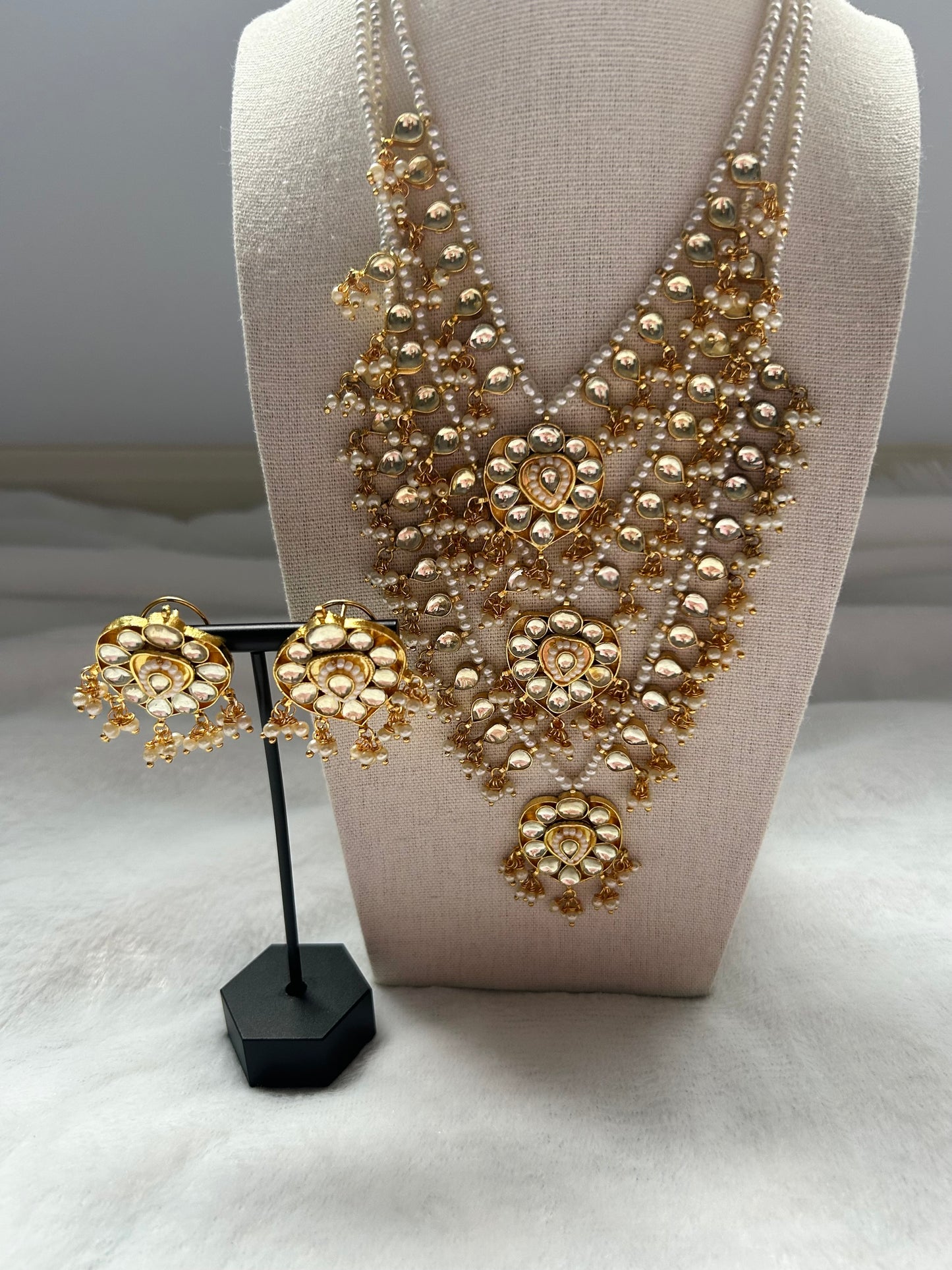 White 3 Layered Pachi Kundan Set