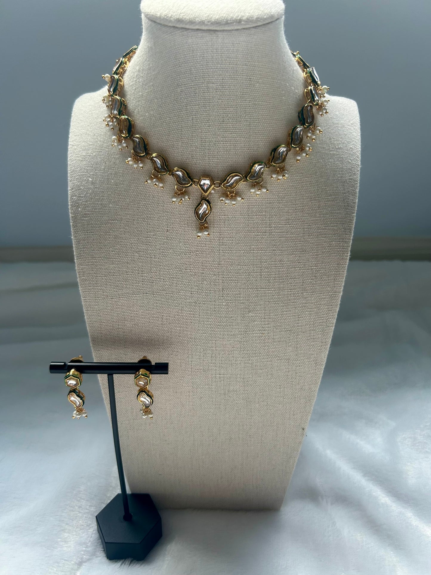 Emerald Green Kundan Enamel Choker Set