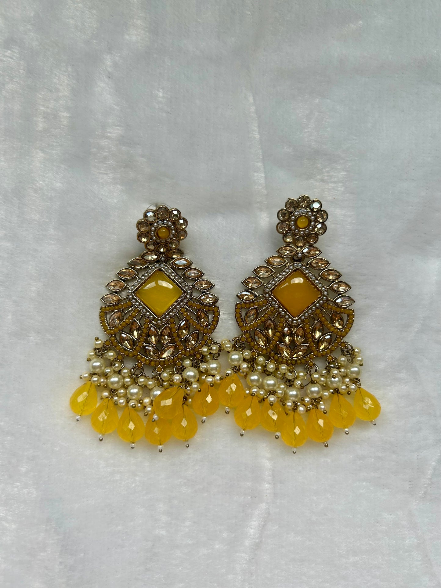Yellow Kundan Earrings