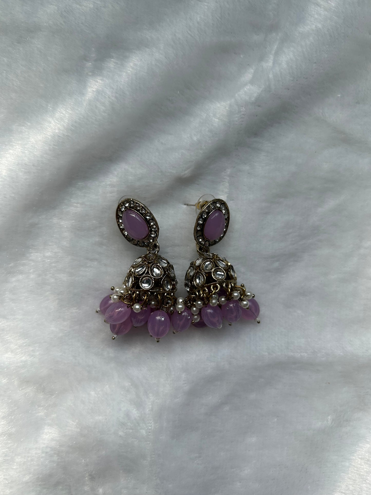 Light Purple Kundan Jhumki Earrings