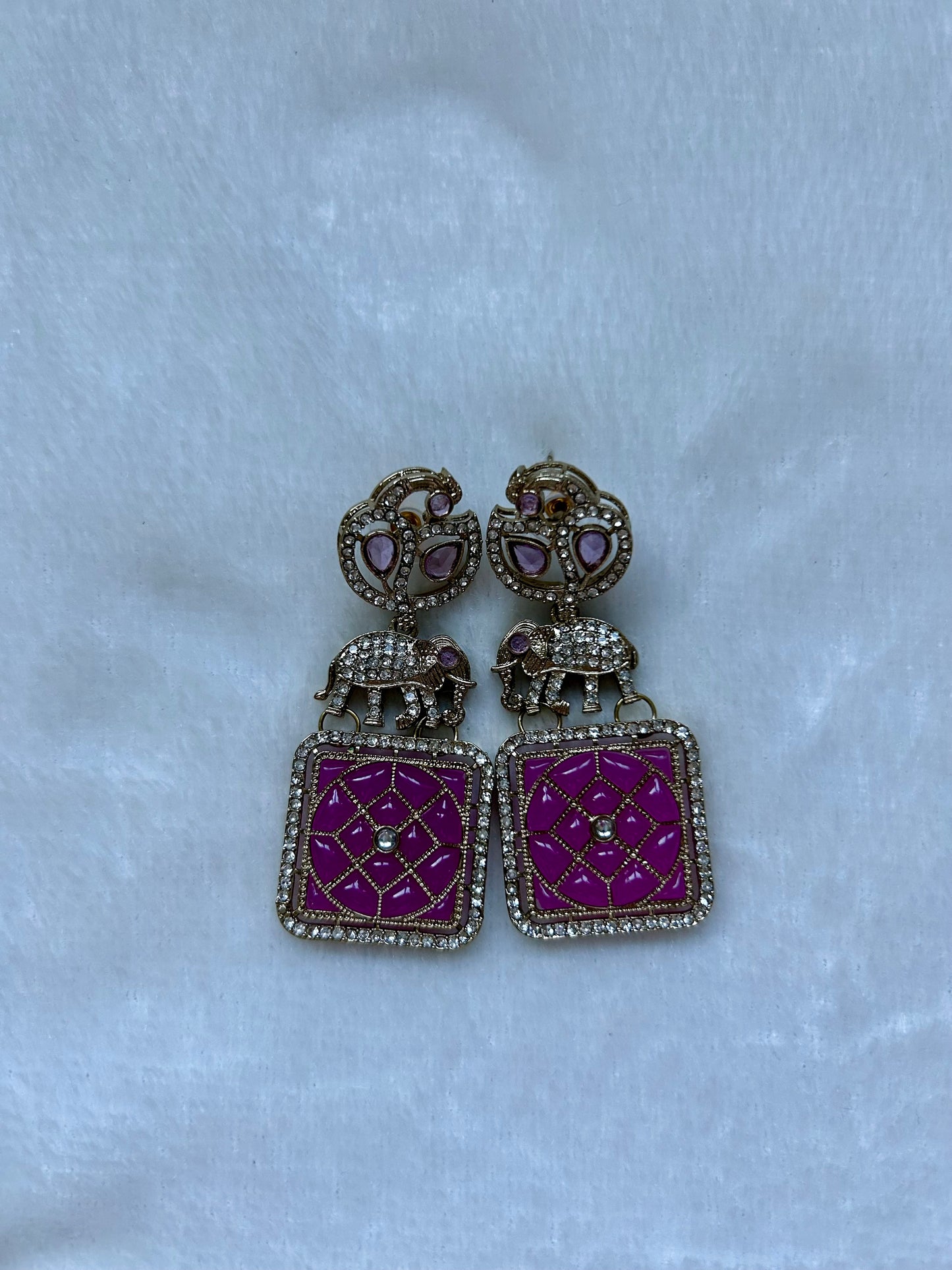 Hot Pink Polki Elephant Earrings