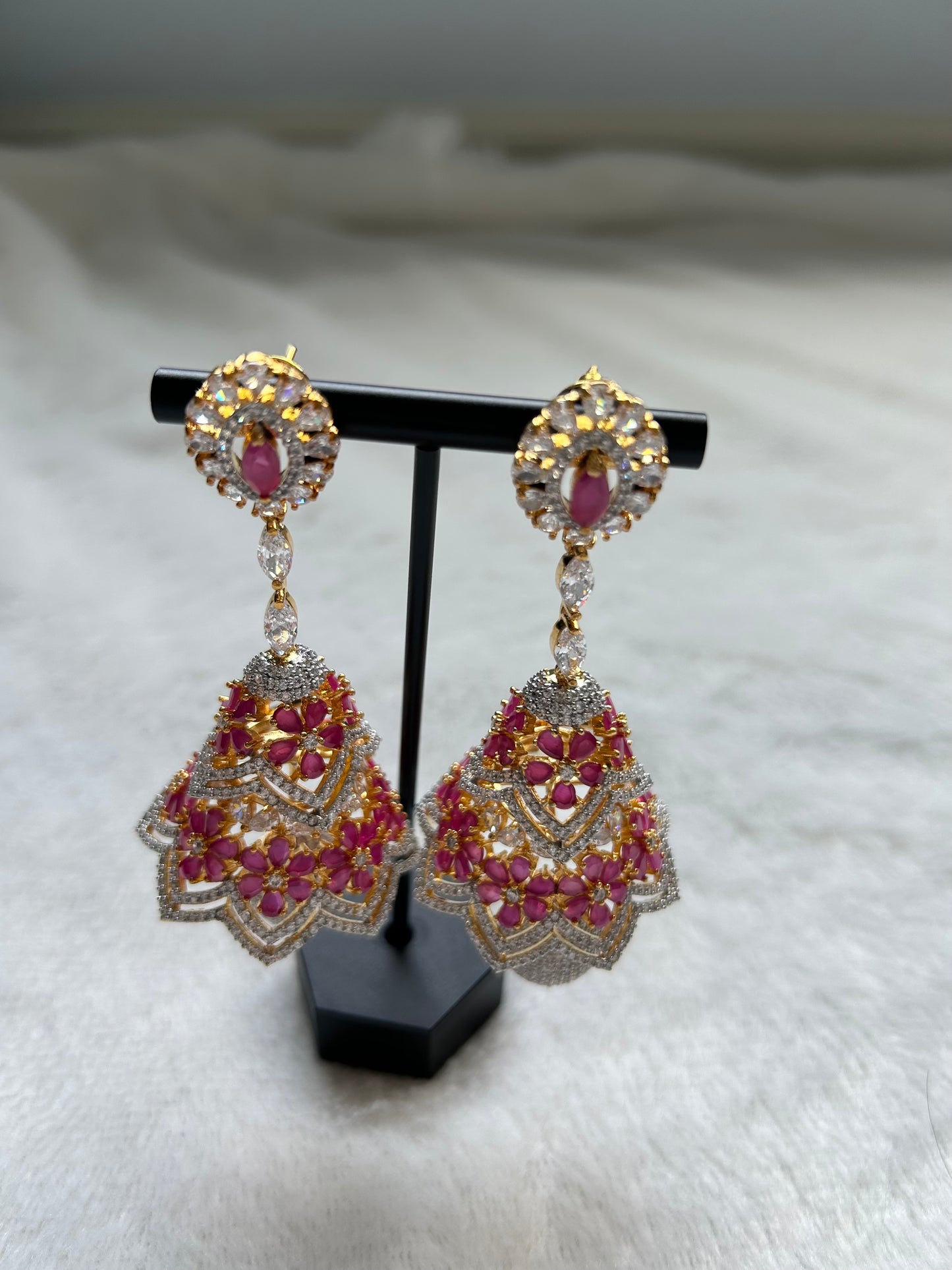 AD Red & Gold Jhumka Earrings