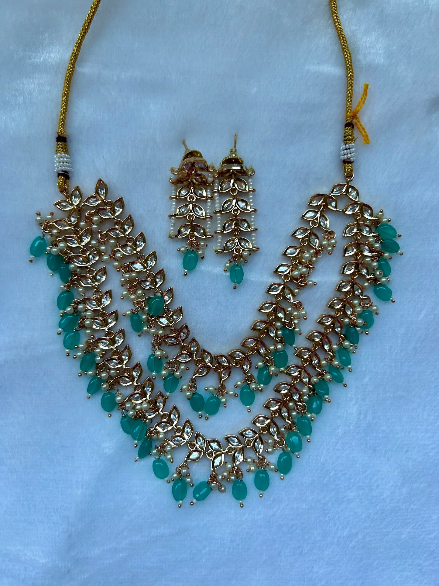 Teal Tyaani Kundan 2 Layer Necklace Set