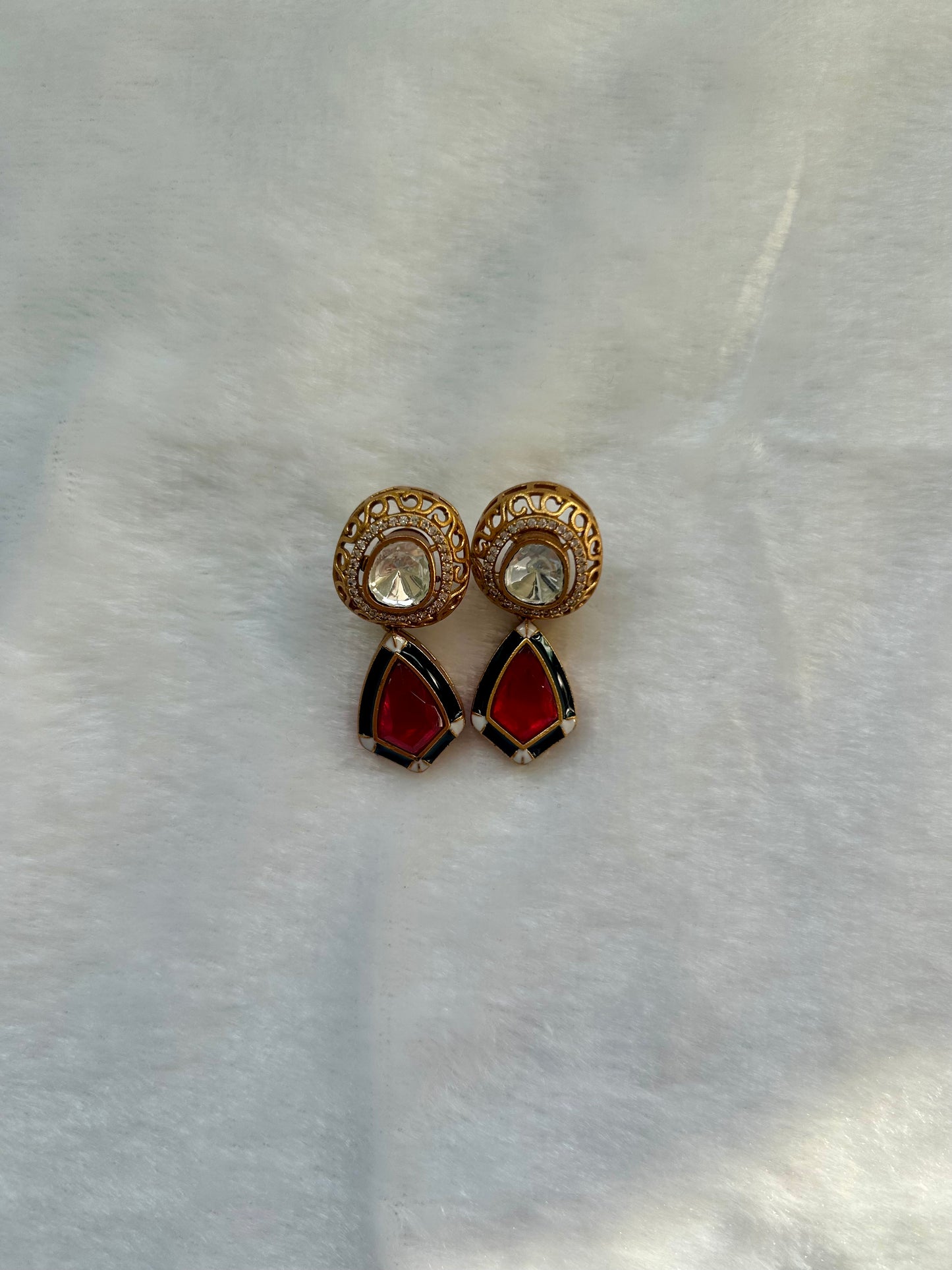 Red Moissanite Kundan & Doublet Earrings