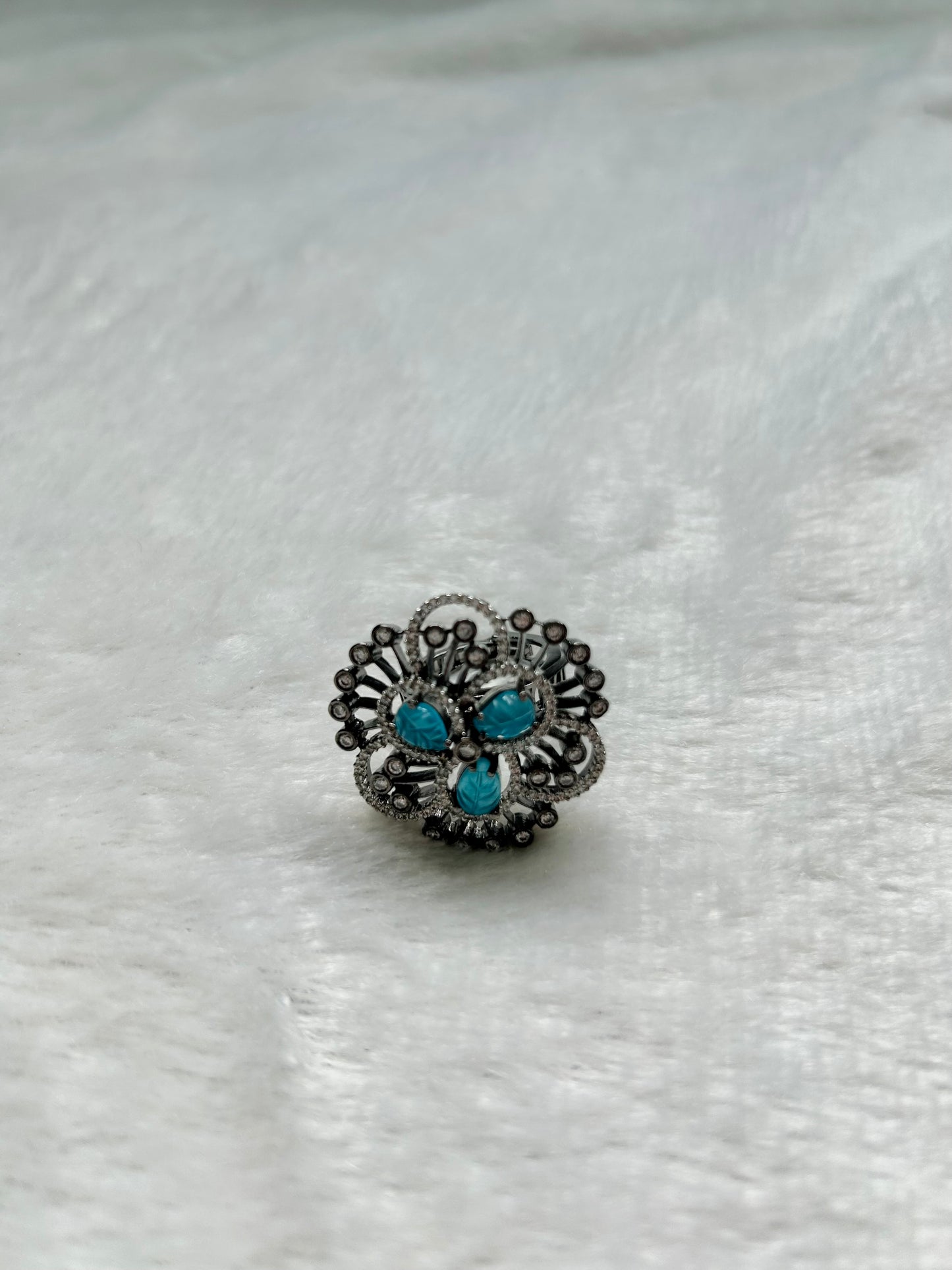 AD Blue Flower Oxidized Ring