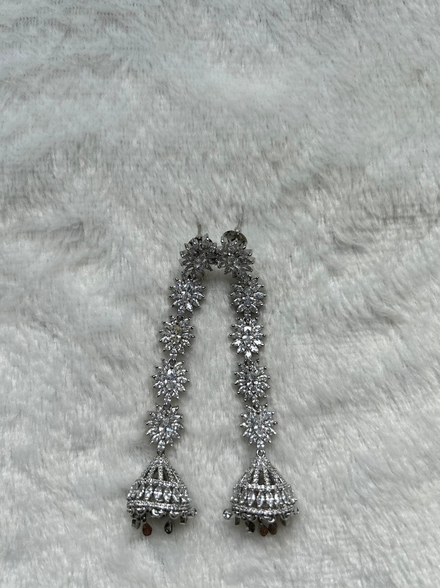 AD Silver Jhumka Long Earrings