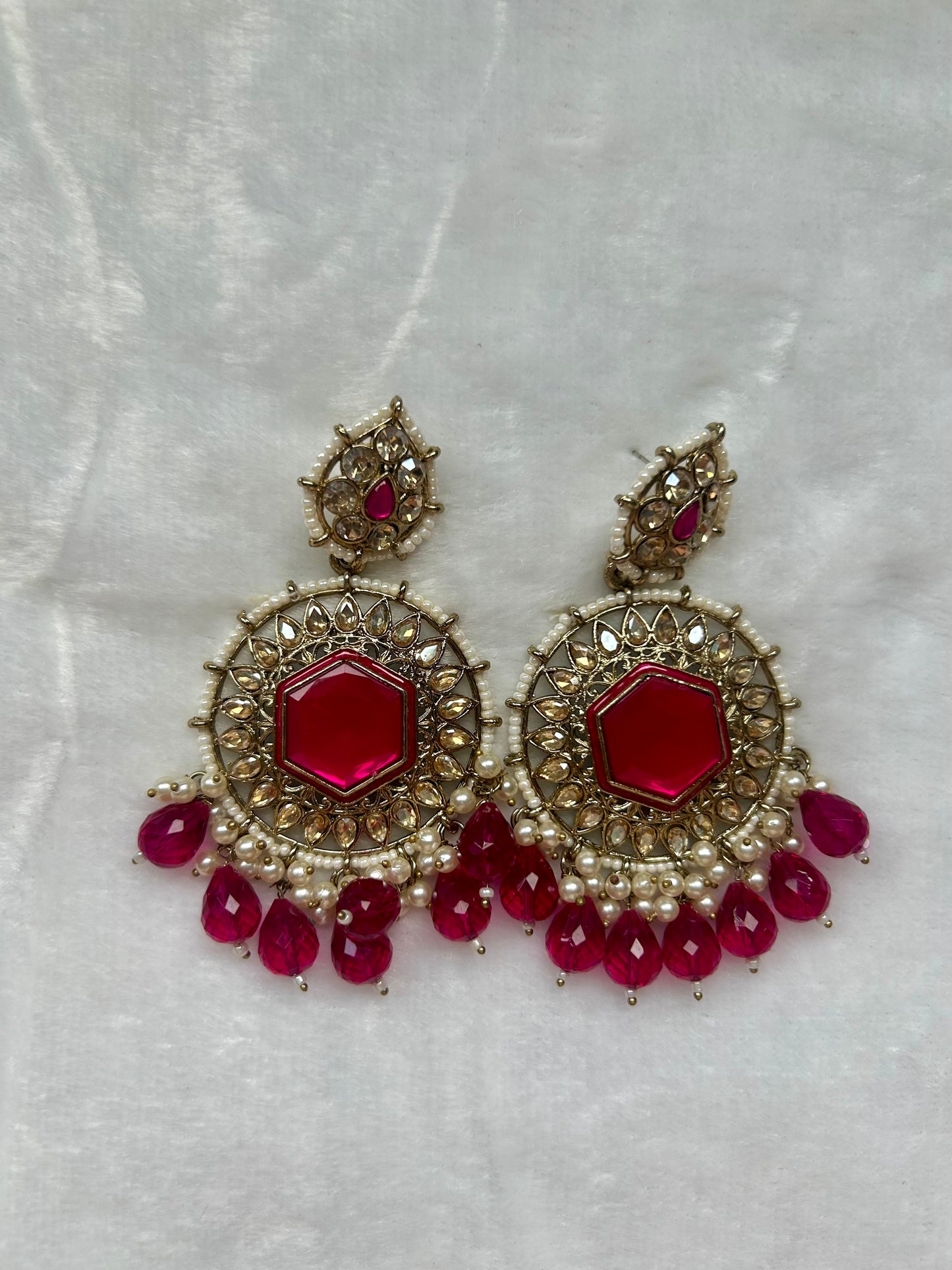 Dark Hot Pink Kundan Earrings