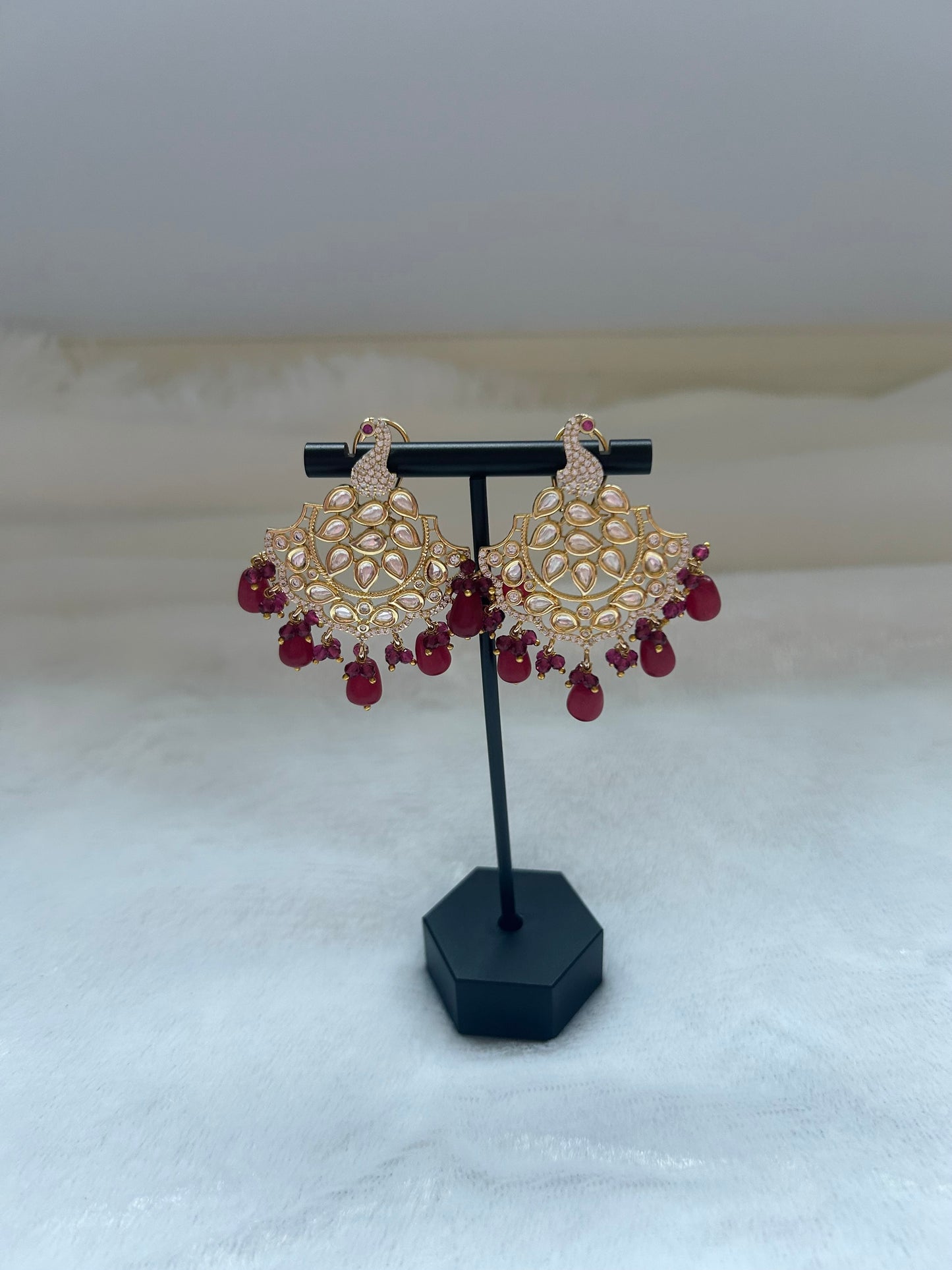 Maroon Uncut Kundan & AD Studs
