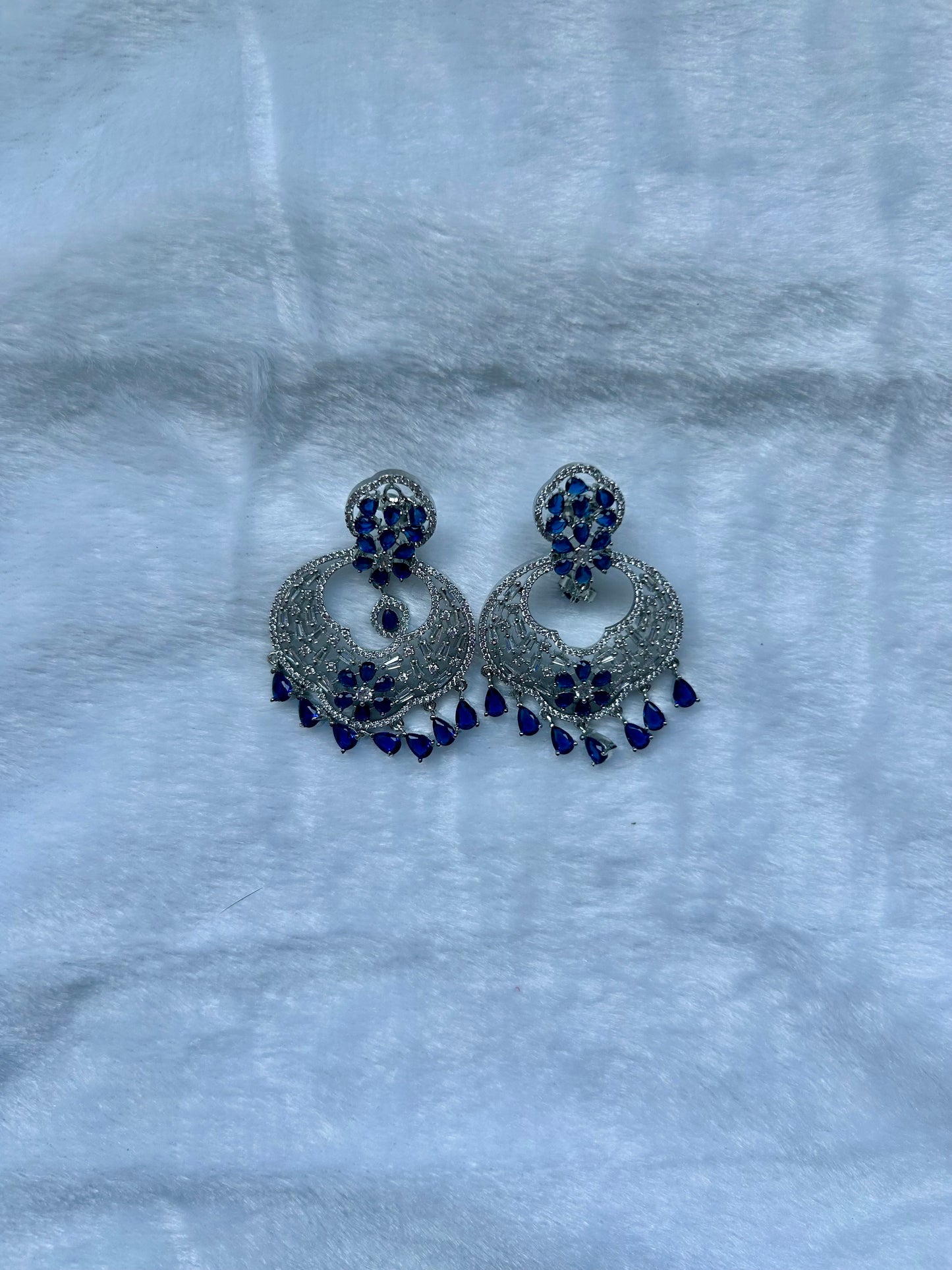 AD Royal Blue Chandbali Earrings