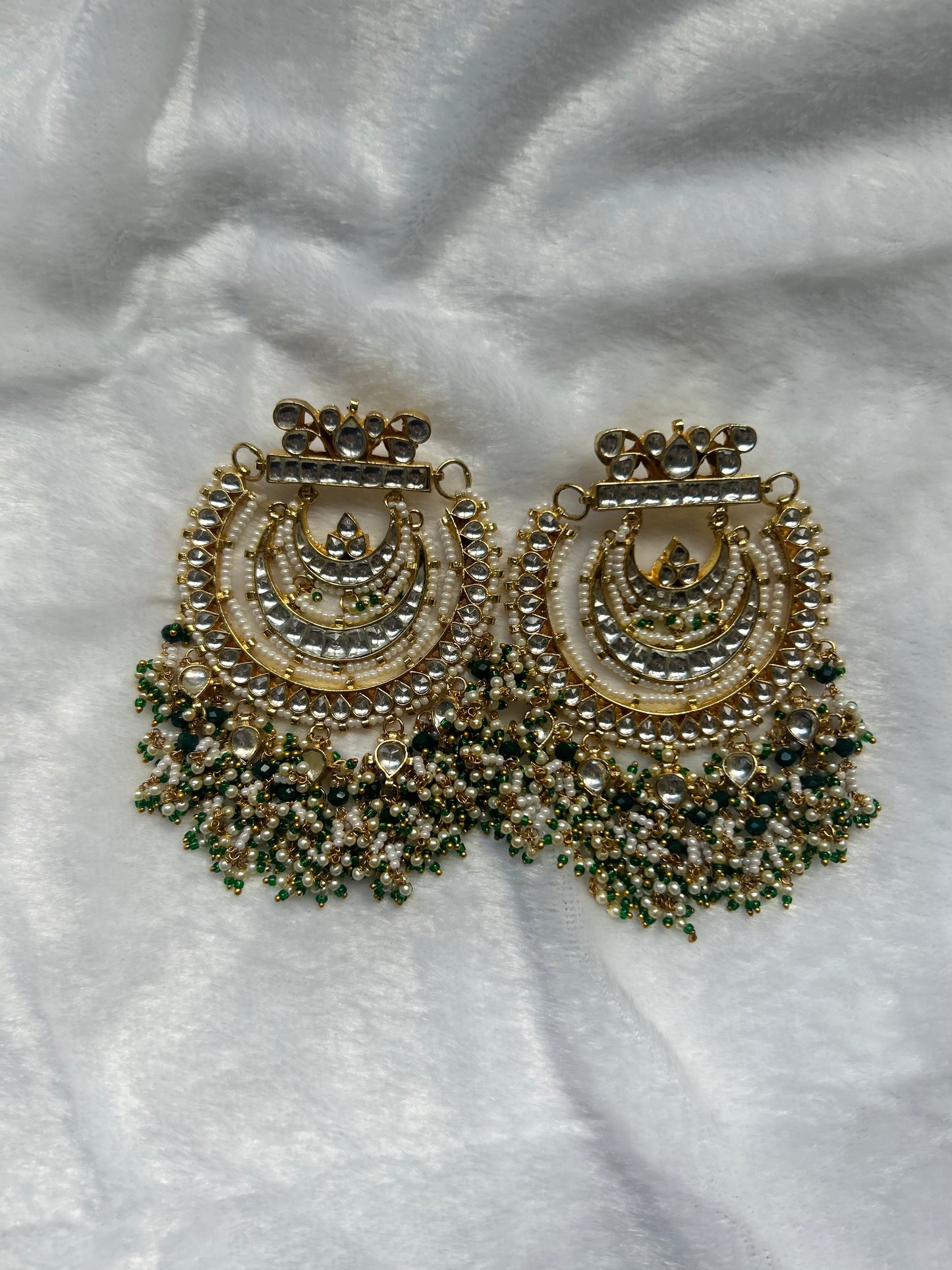 Emerald Green Oversized Pachi Kundan Earrings