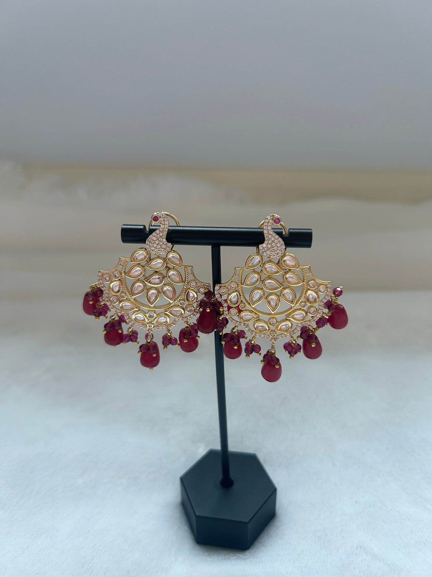 Maroon Uncut Kundan & AD Studs
