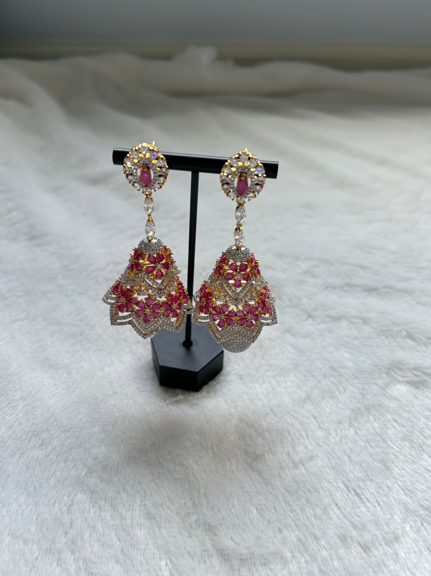 AD Red & Gold Jhumka Earrings