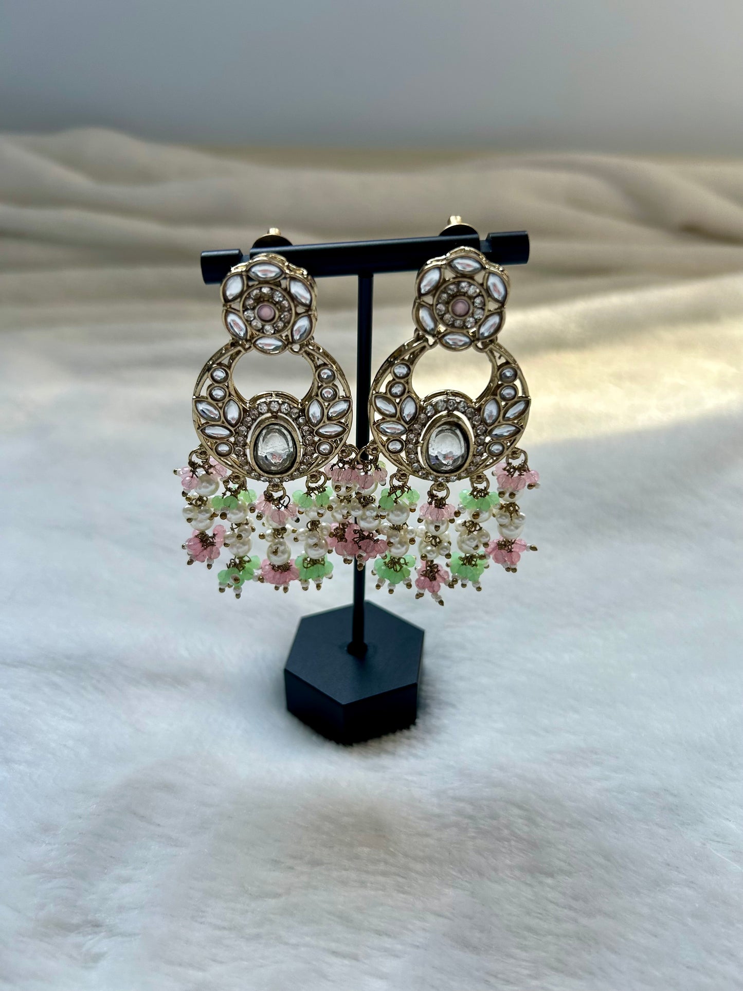 Mint & Pink Kundan Earrings