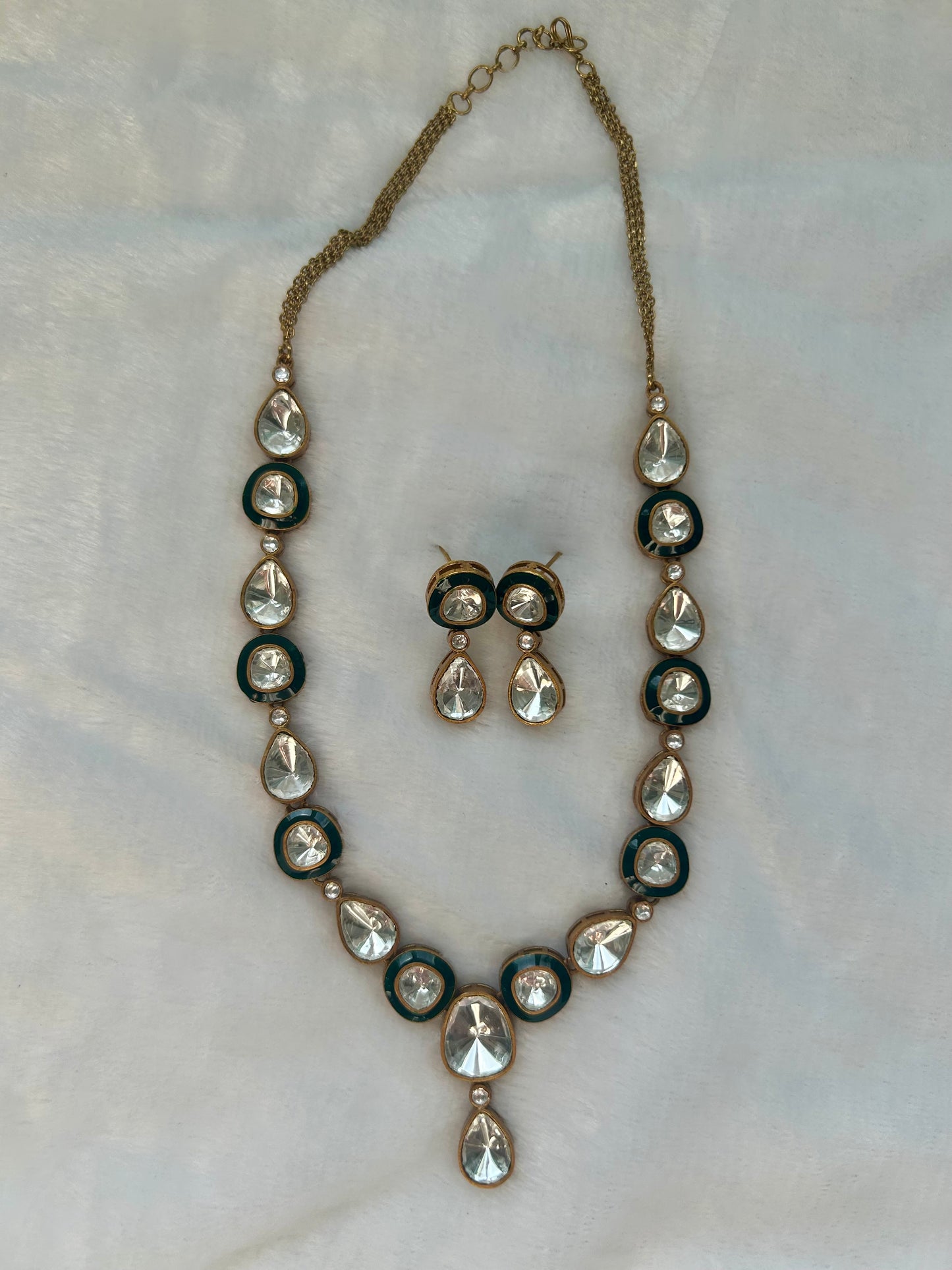 Green Uncut Kundan Necklace Set