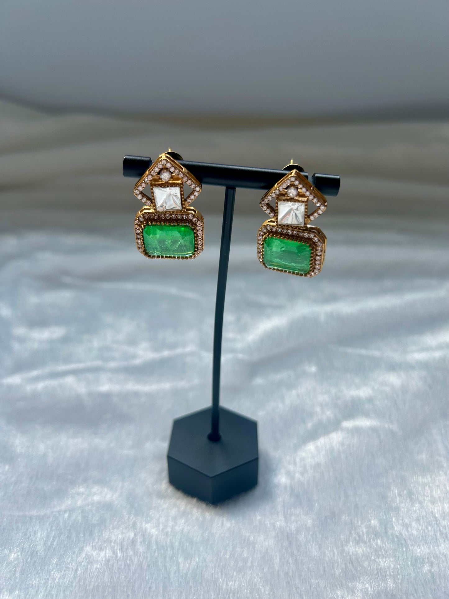 Light Green Doublet & Moissanite Kundan Earrings